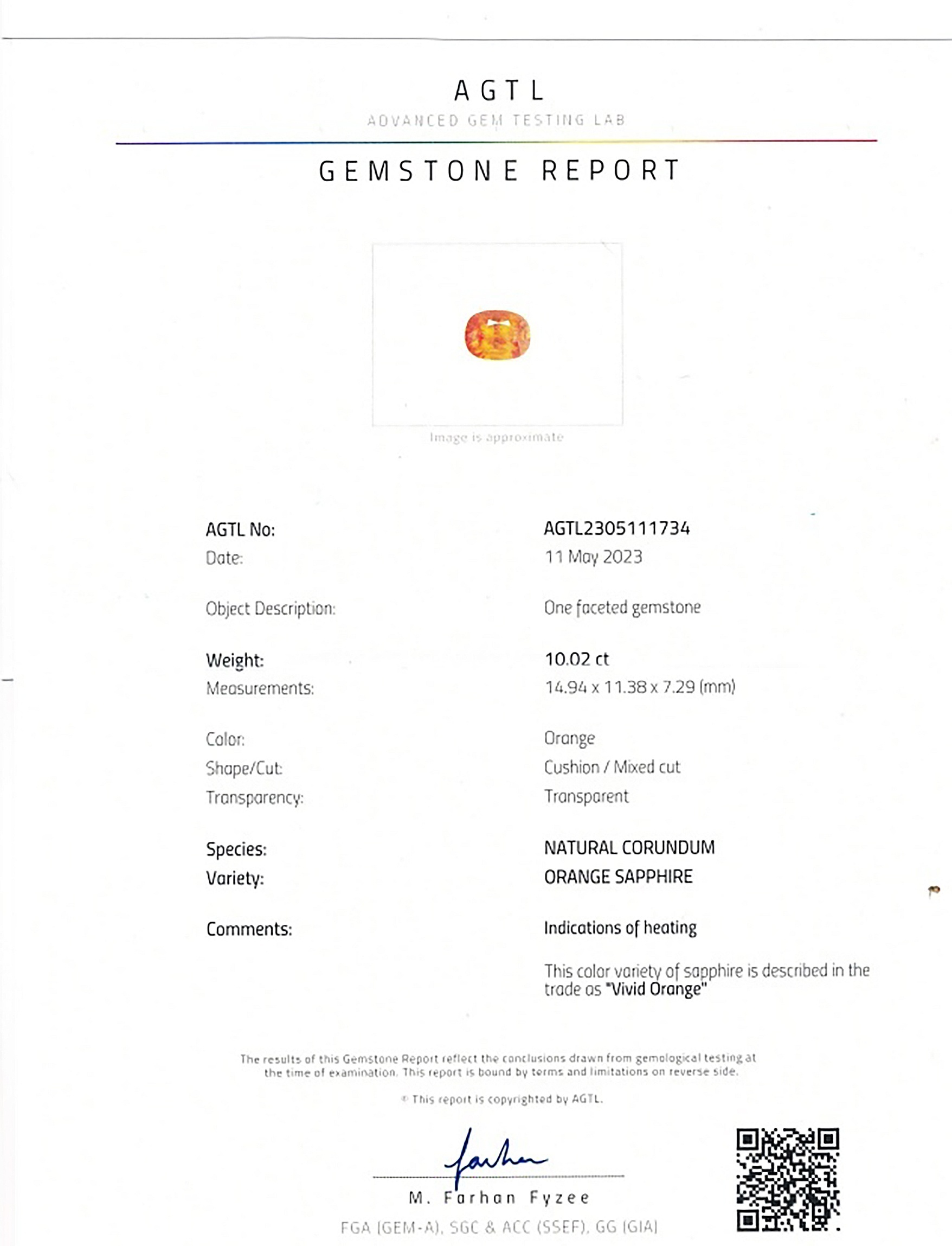 10.02 Ct. Orange Sapphire from Ceylon (Sri Lanka)