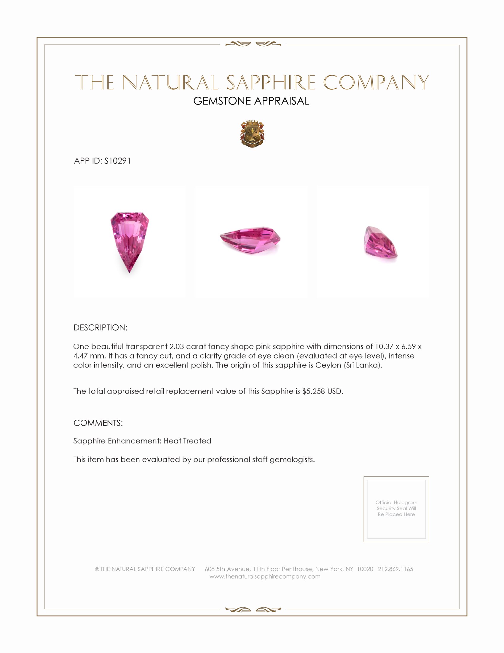 2.03 Ct. Pink Sapphire from Ceylon (Sri Lanka)