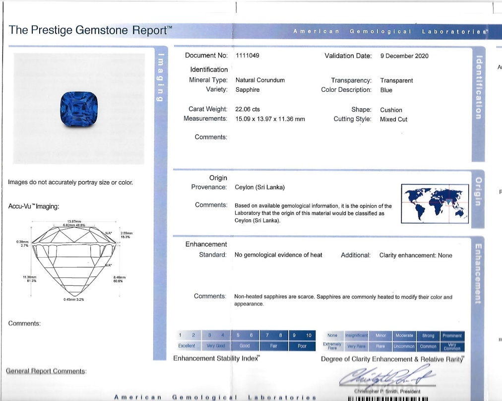 22.06 Ct. Blue Sapphire from Ceylon (Sri Lanka)