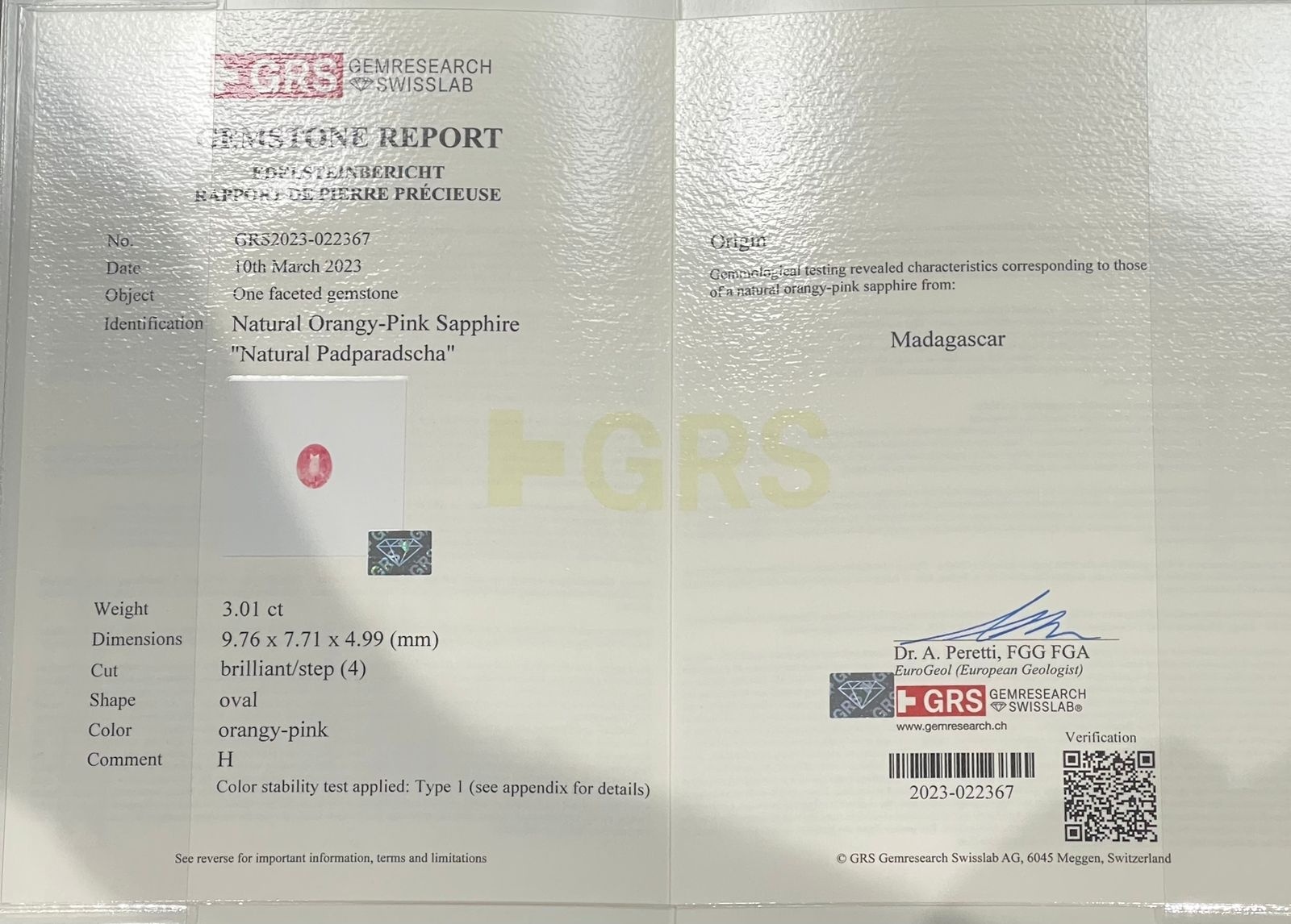 3.01 Ct. Padparadscha Sapphire from Madagascar