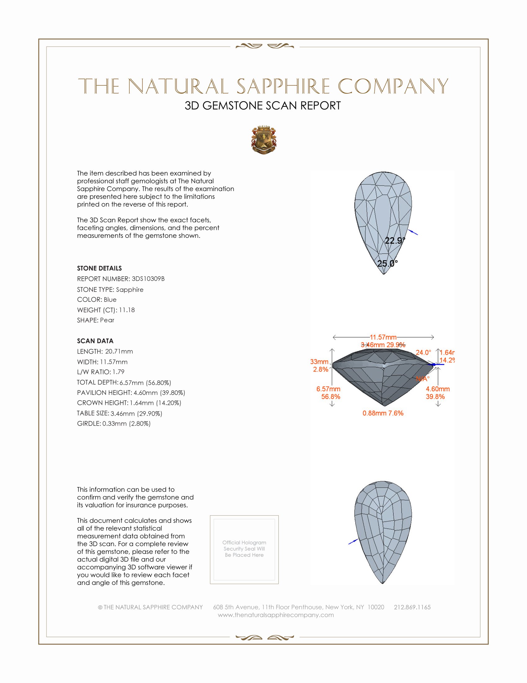 11.18 Ct. Blue Sapphire from Ceylon (Sri Lanka)