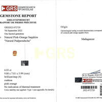 4.03 Ct. Padparadscha Sapphire from Madagascar Scan Report