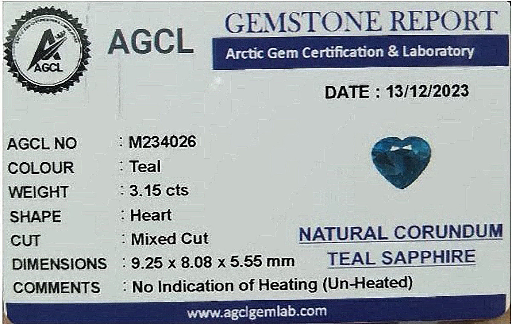 3.15 Ct. Greenish Blue Sapphire from Ceylon (Sri Lanka)