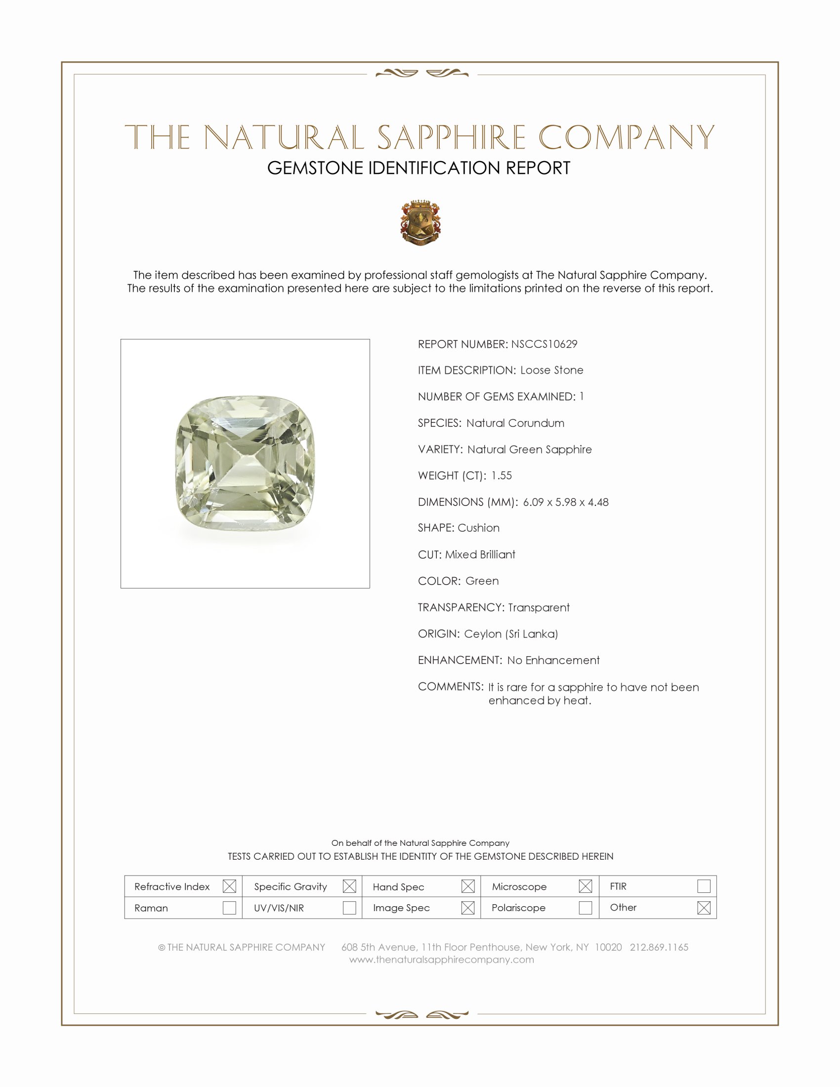 1.55 Ct. Green Sapphire from Ceylon (Sri Lanka)