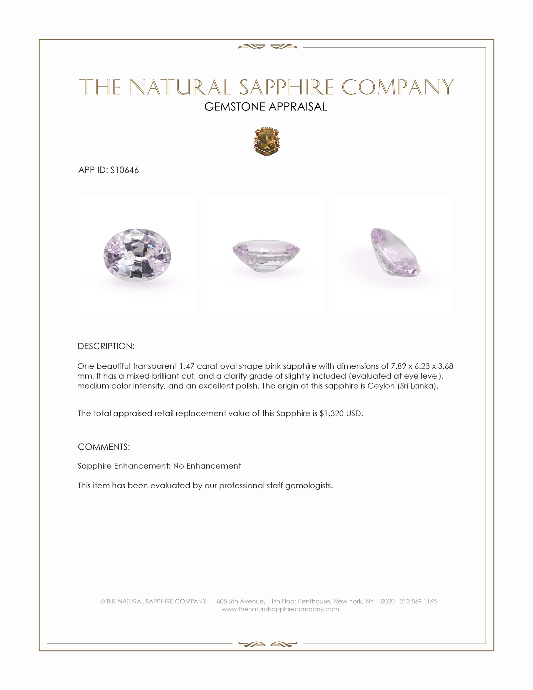 1.47 Ct. Pink Sapphire from Ceylon (Sri Lanka)