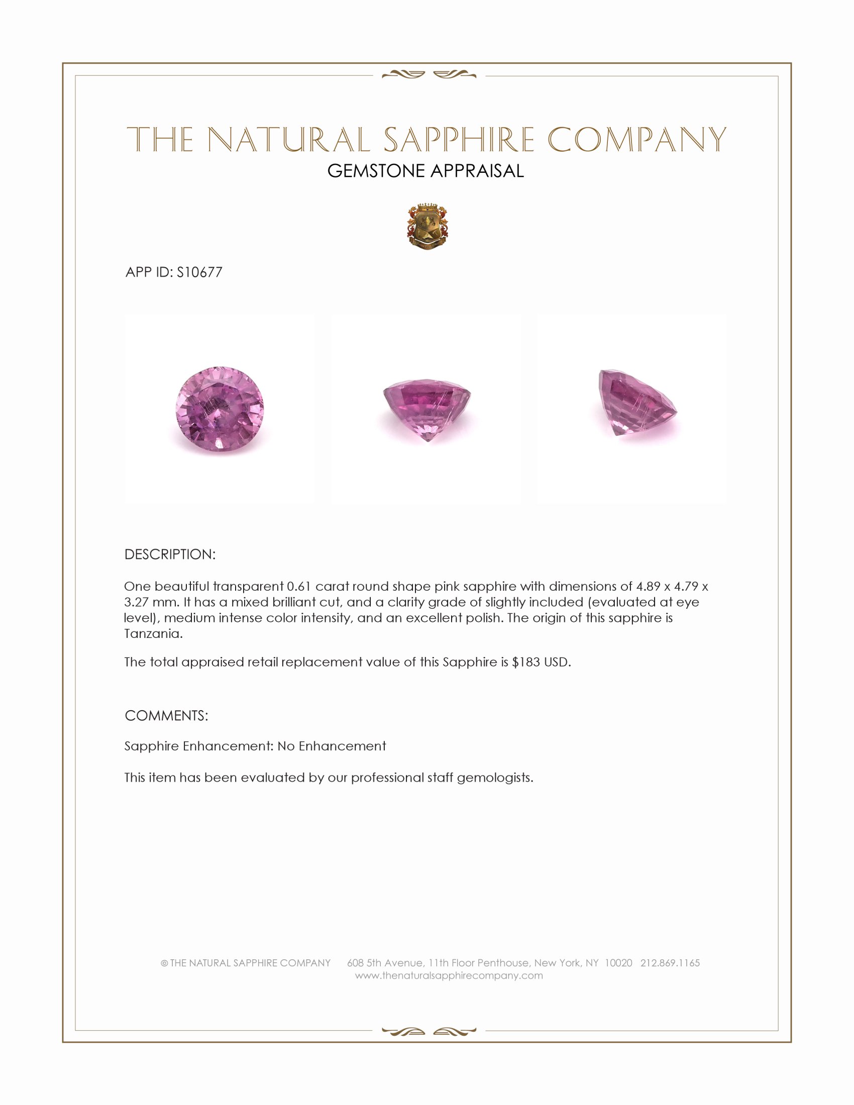 0.61 Ct. Pink Sapphire from Tanzania