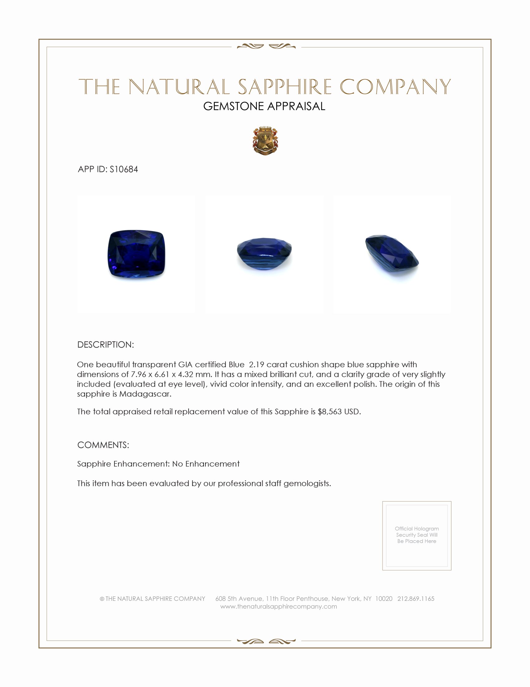 2.19 Ct. Blue Sapphire from Madagascar