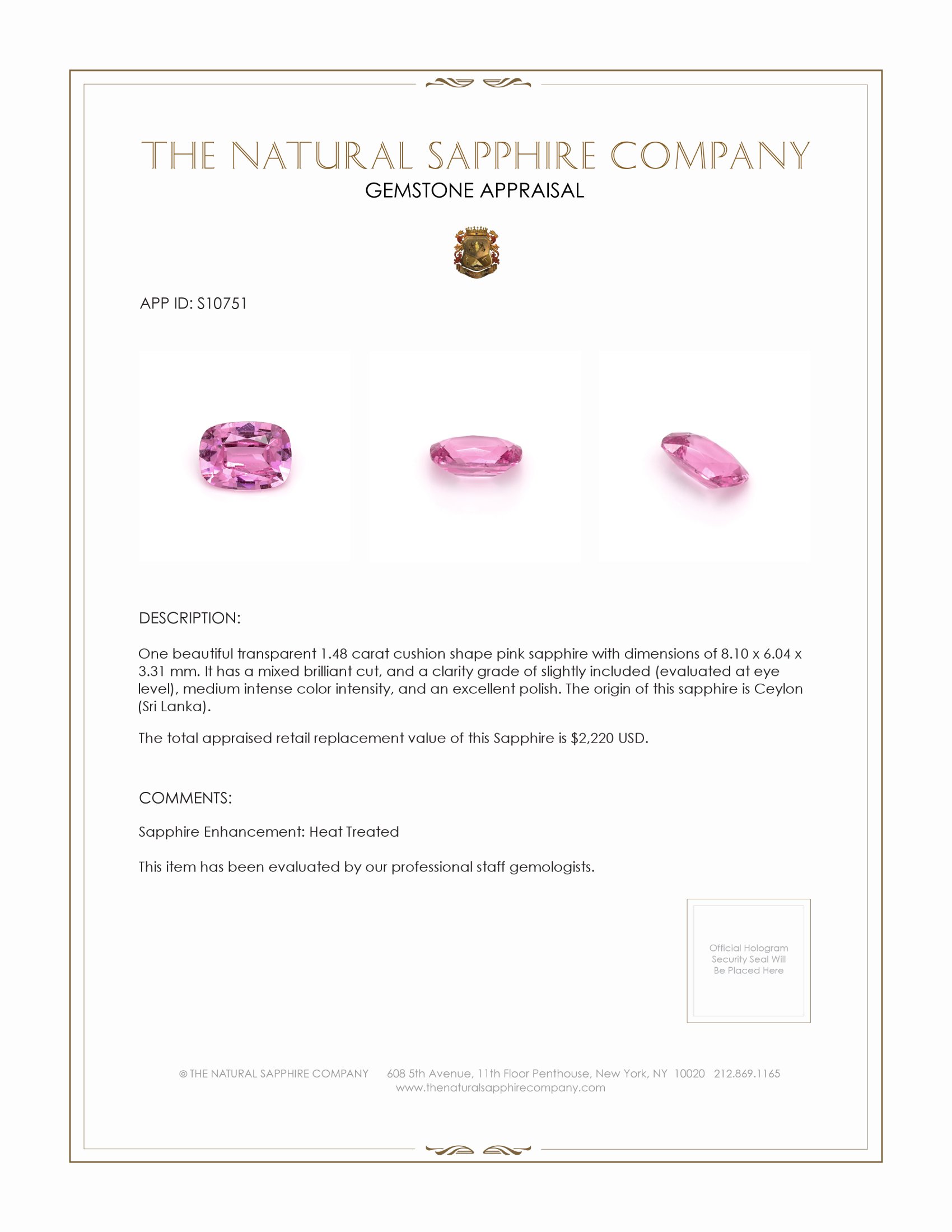 1.48 Ct. Pink Sapphire from Ceylon (Sri Lanka)