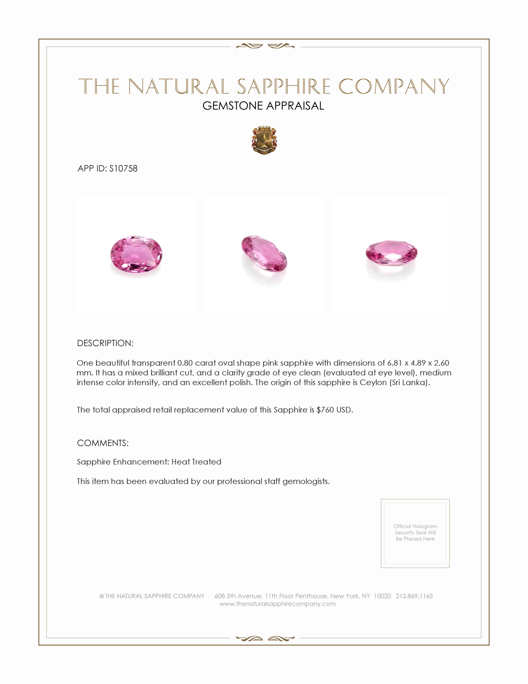 0.80 Ct. Pink Sapphire from Ceylon (Sri Lanka)