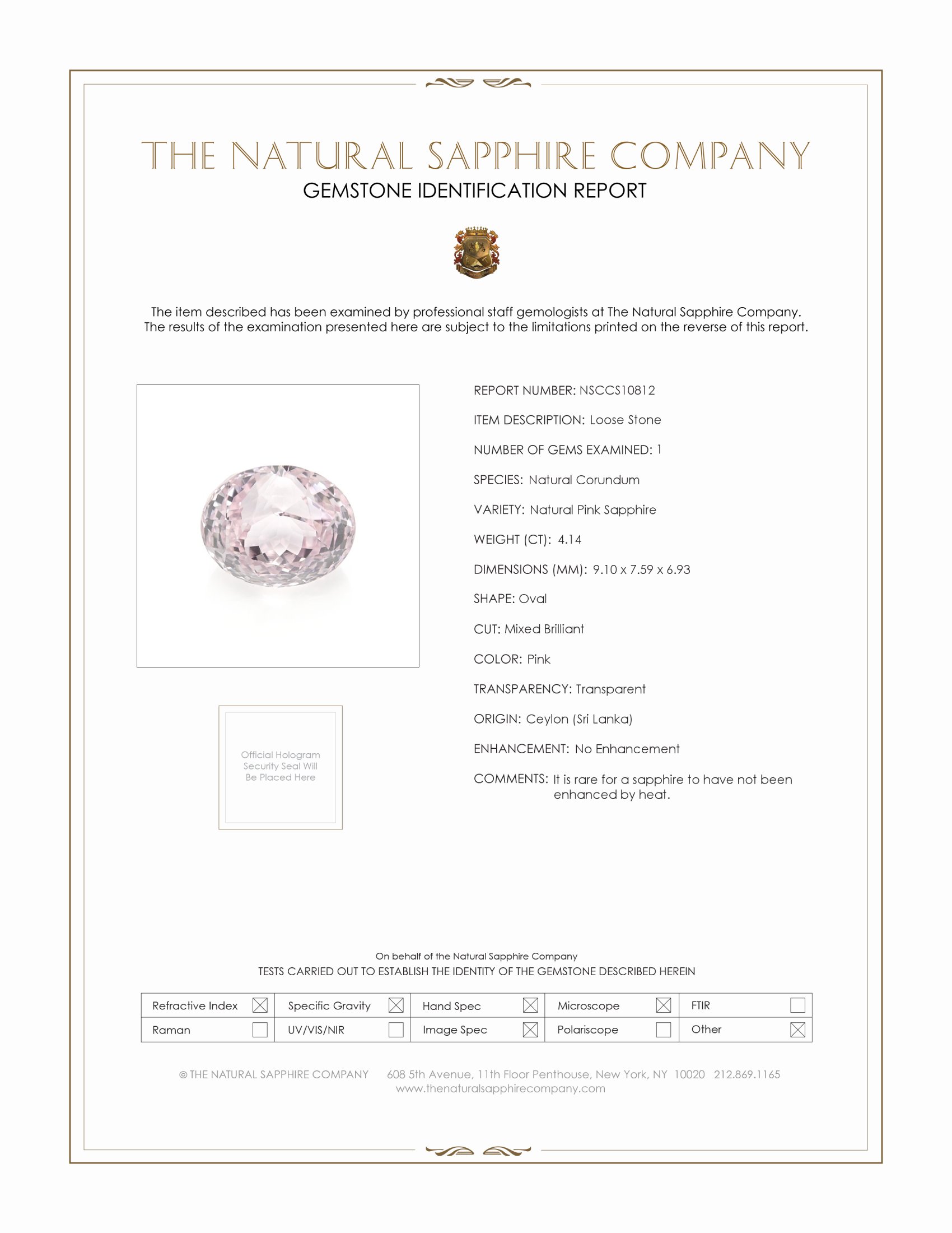 4.14 Ct. Pink Sapphire from Ceylon (Sri Lanka)
