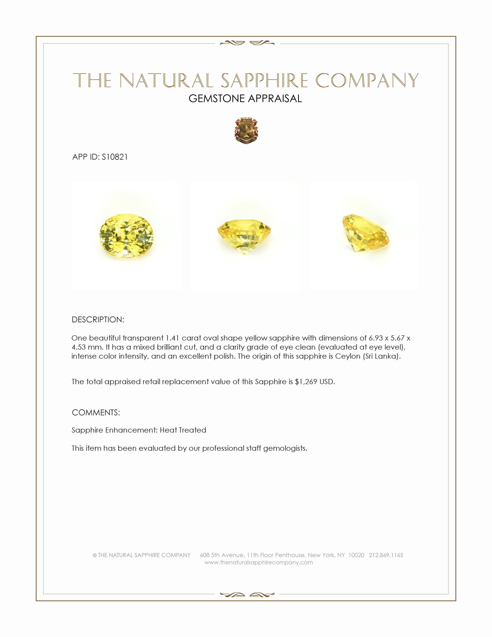 1.41 Ct. Yellow Sapphire from Ceylon (Sri Lanka)