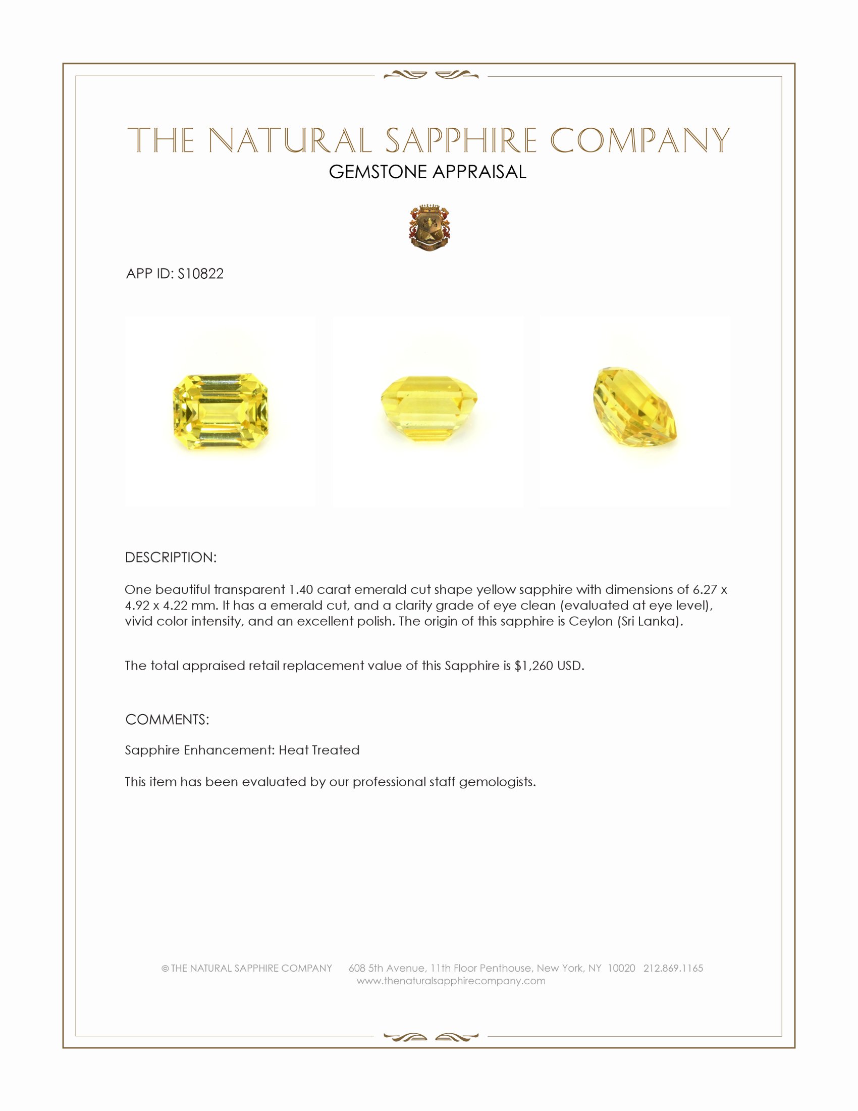 1.40 Ct. Yellow Sapphire from Ceylon (Sri Lanka)