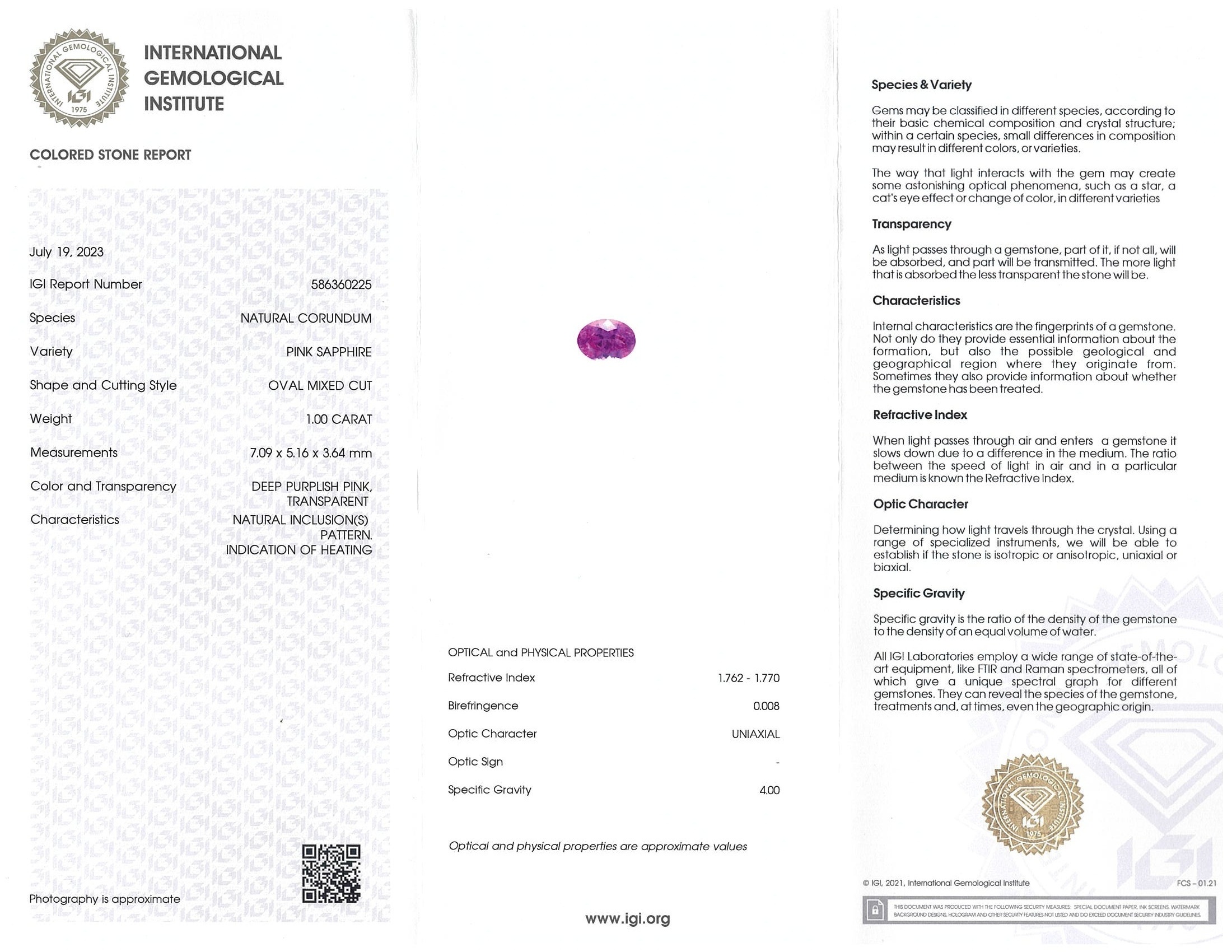 1.00 Ct. Purplish Pink Sapphire from Ceylon (Sri Lanka)