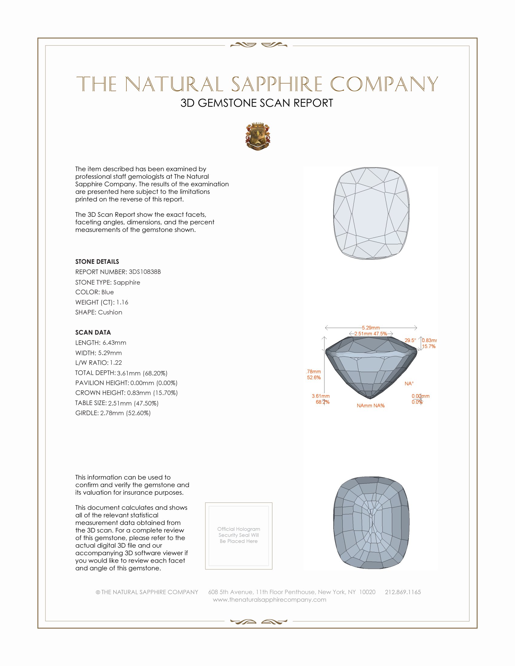 1.16 Ct. Blue Sapphire from Ceylon (Sri Lanka)