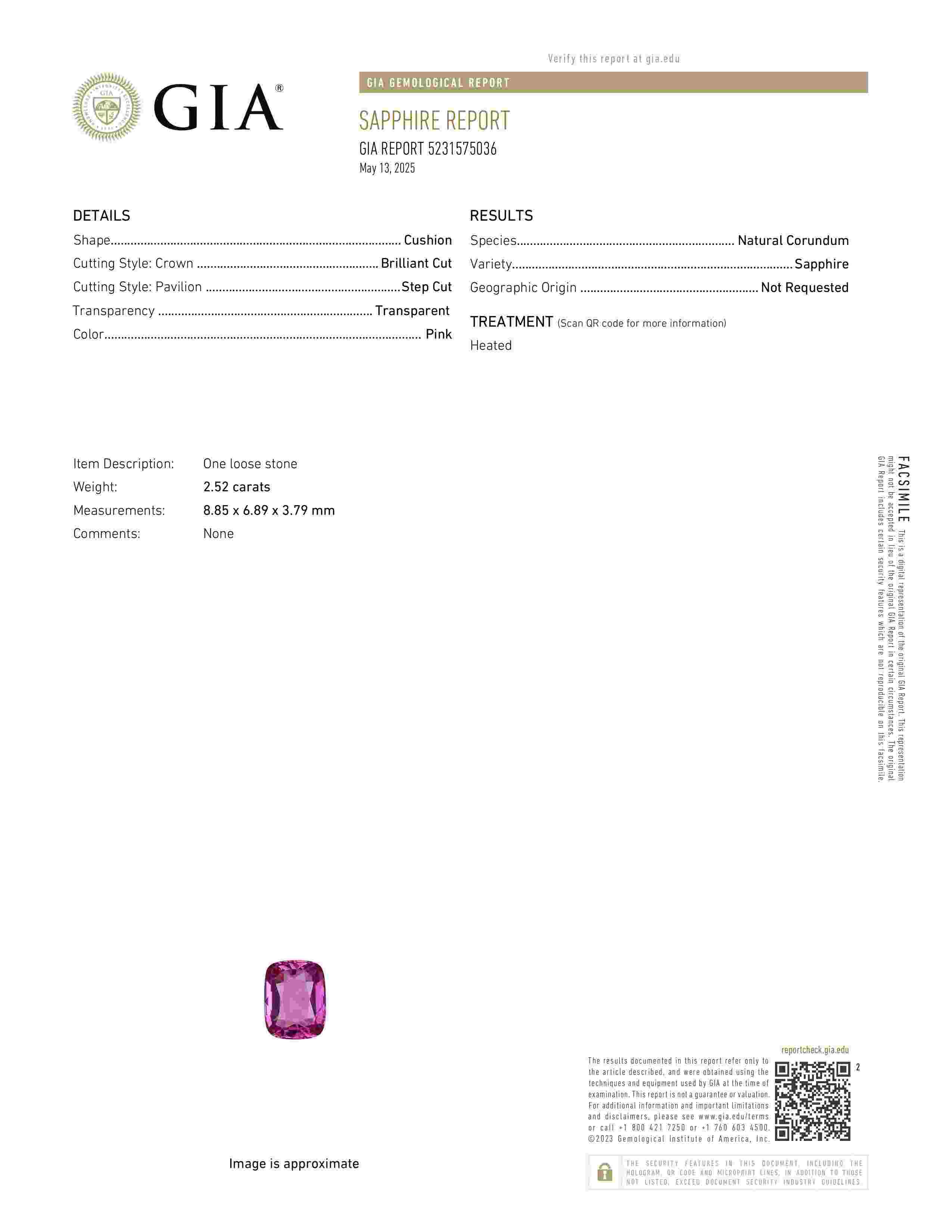 2.52 Ct. Pink Sapphire from Ceylon (Sri Lanka)