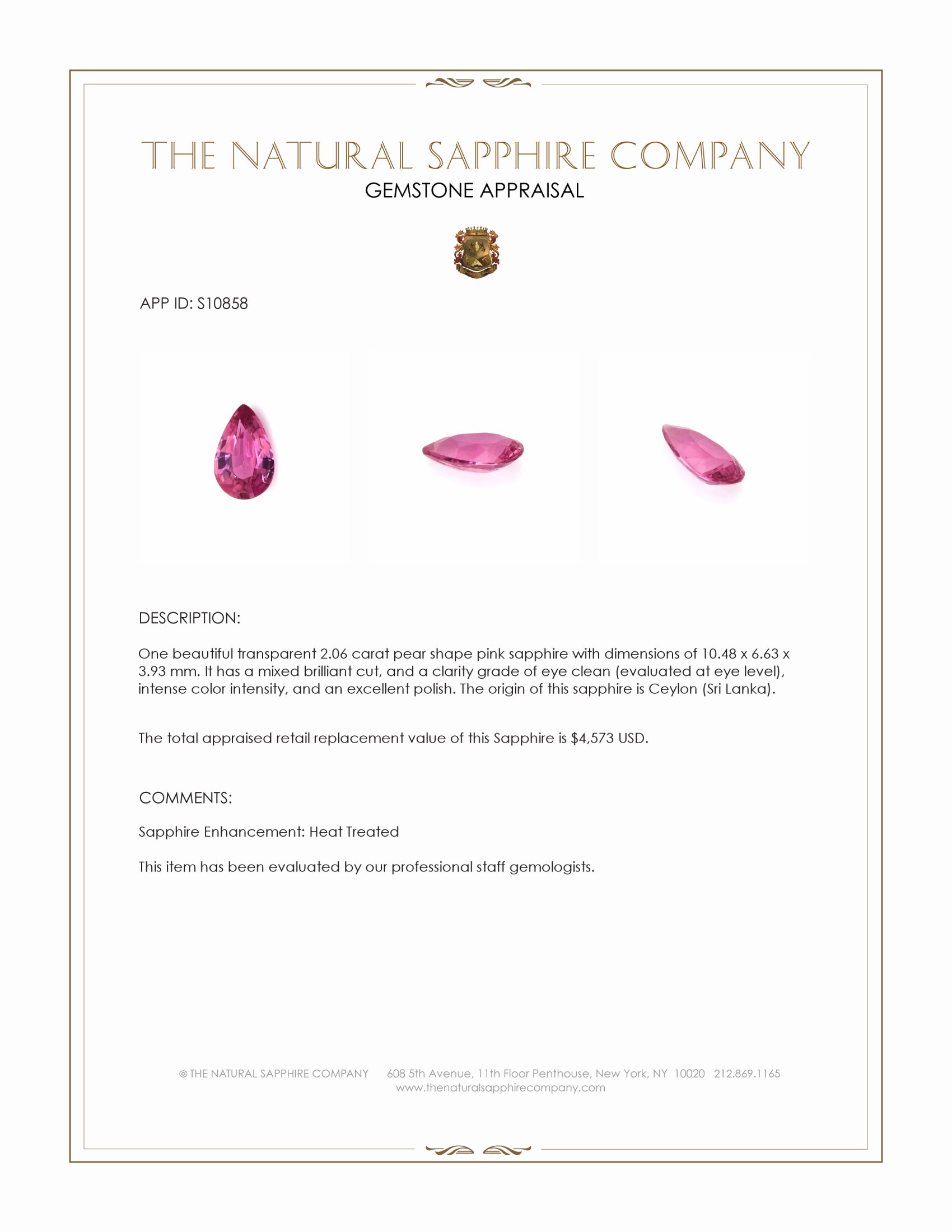 2.06 Ct. Pink Sapphire from Ceylon (Sri Lanka)
