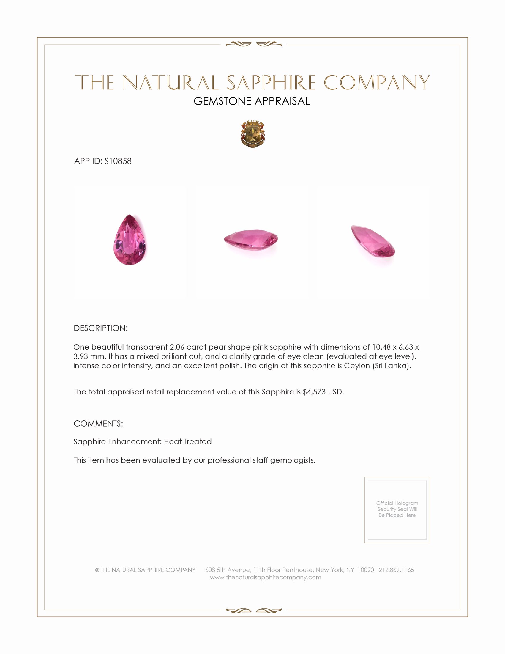 2.06 Ct. Pink Sapphire from Ceylon (Sri Lanka)