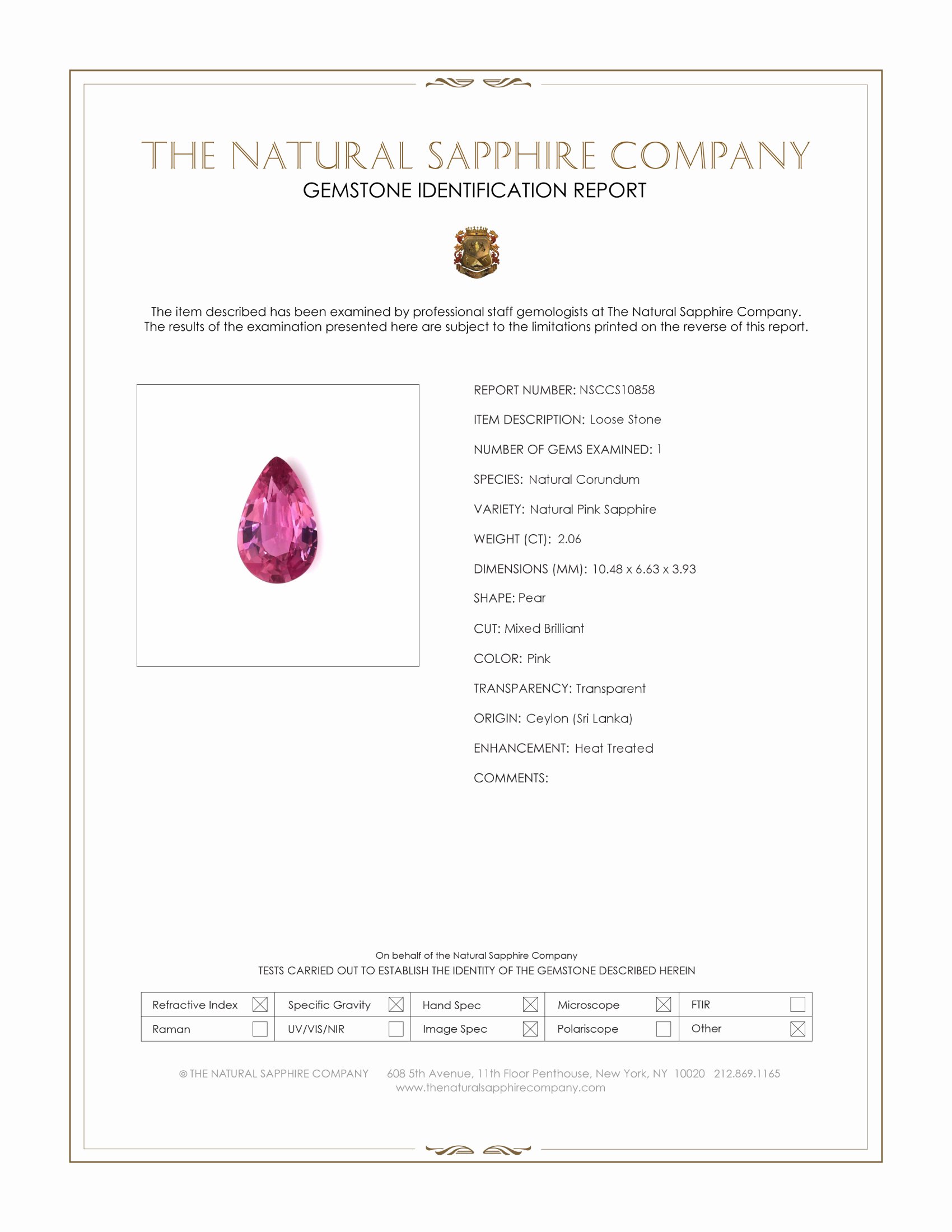 2.06 Ct. Pink Sapphire from Ceylon (Sri Lanka)
