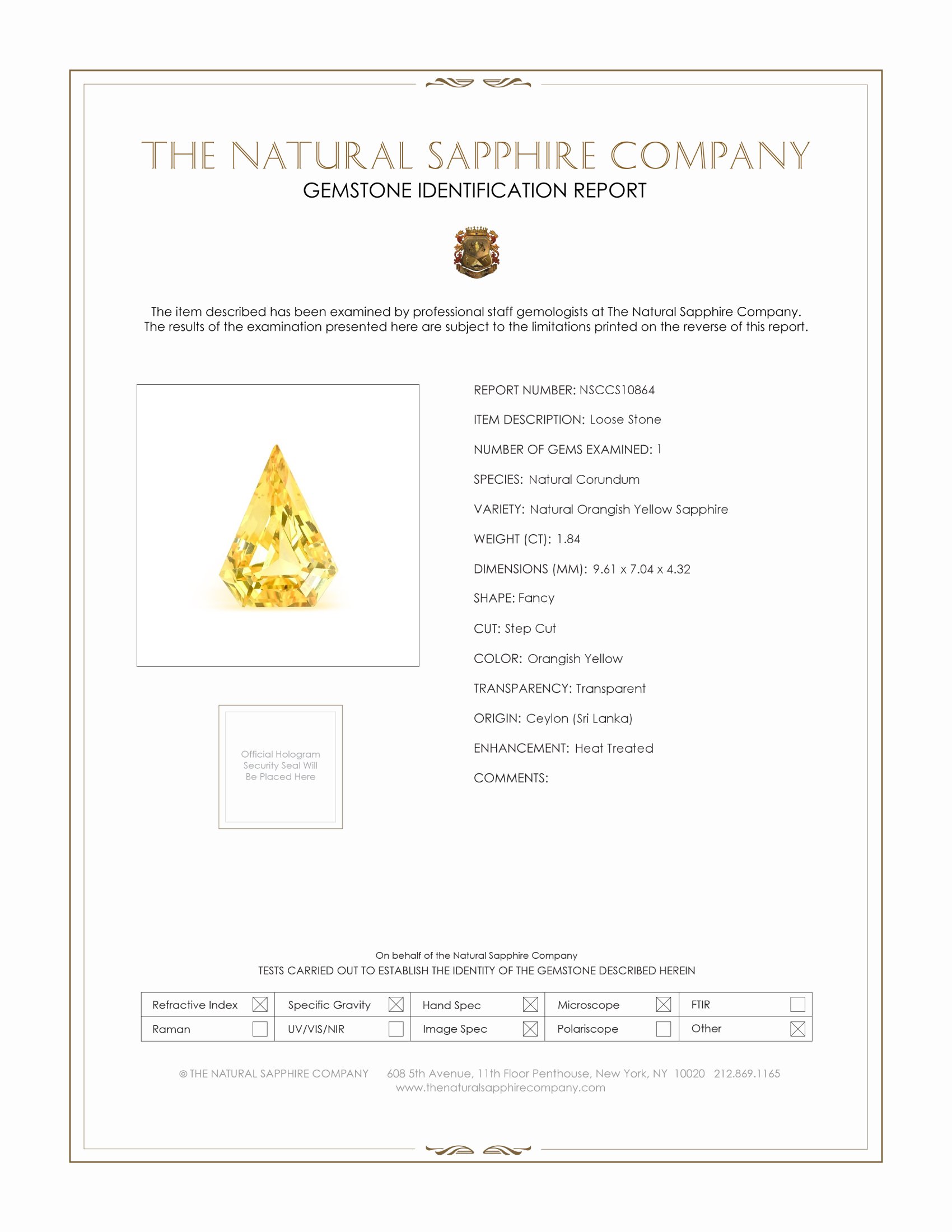 1.84 Ct. Orangish Yellow Sapphire from Ceylon (Sri Lanka)