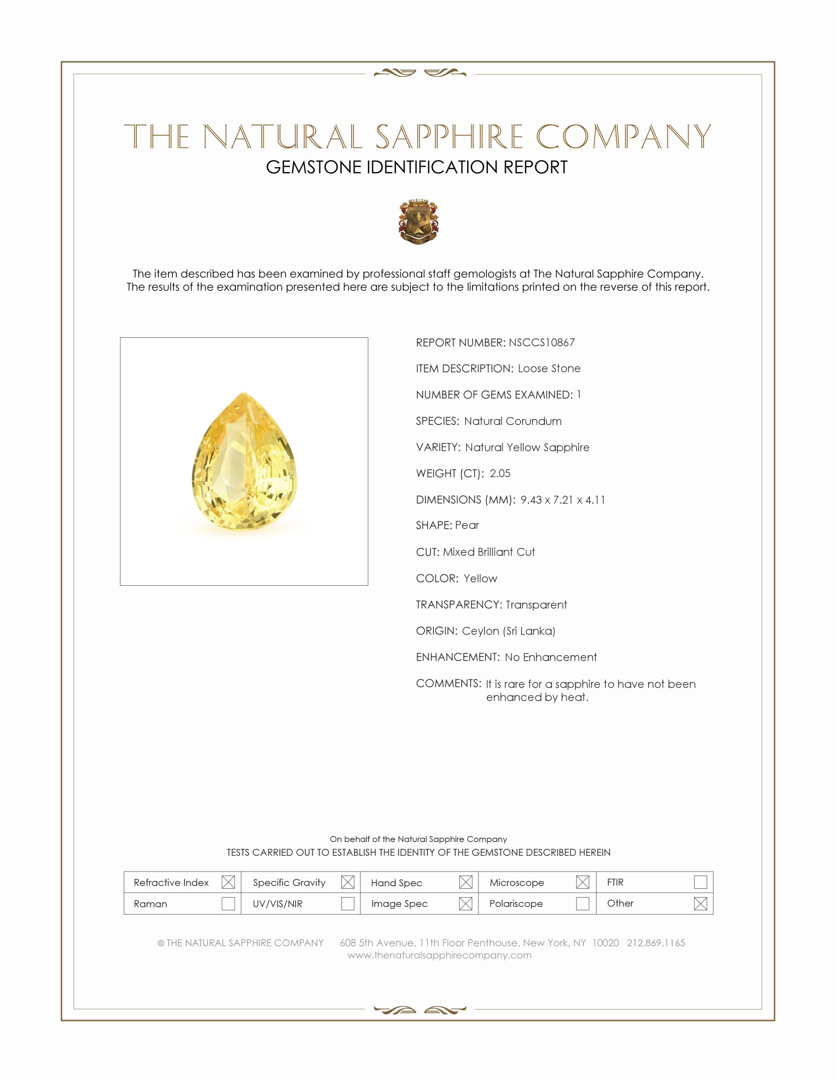 2.05 Ct. Yellow Sapphire from Ceylon (Sri Lanka)