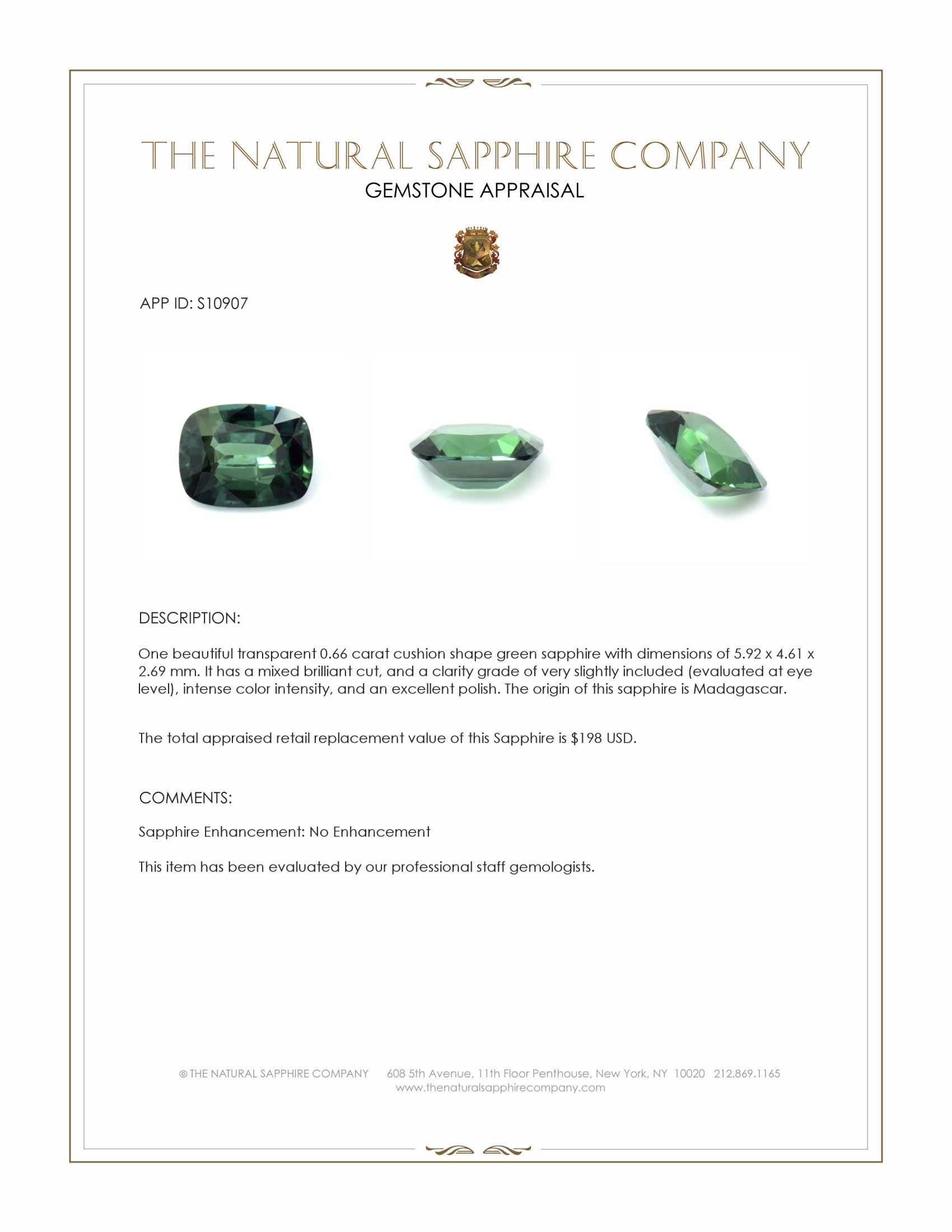 0.66 Ct. Green Sapphire from Madagascar