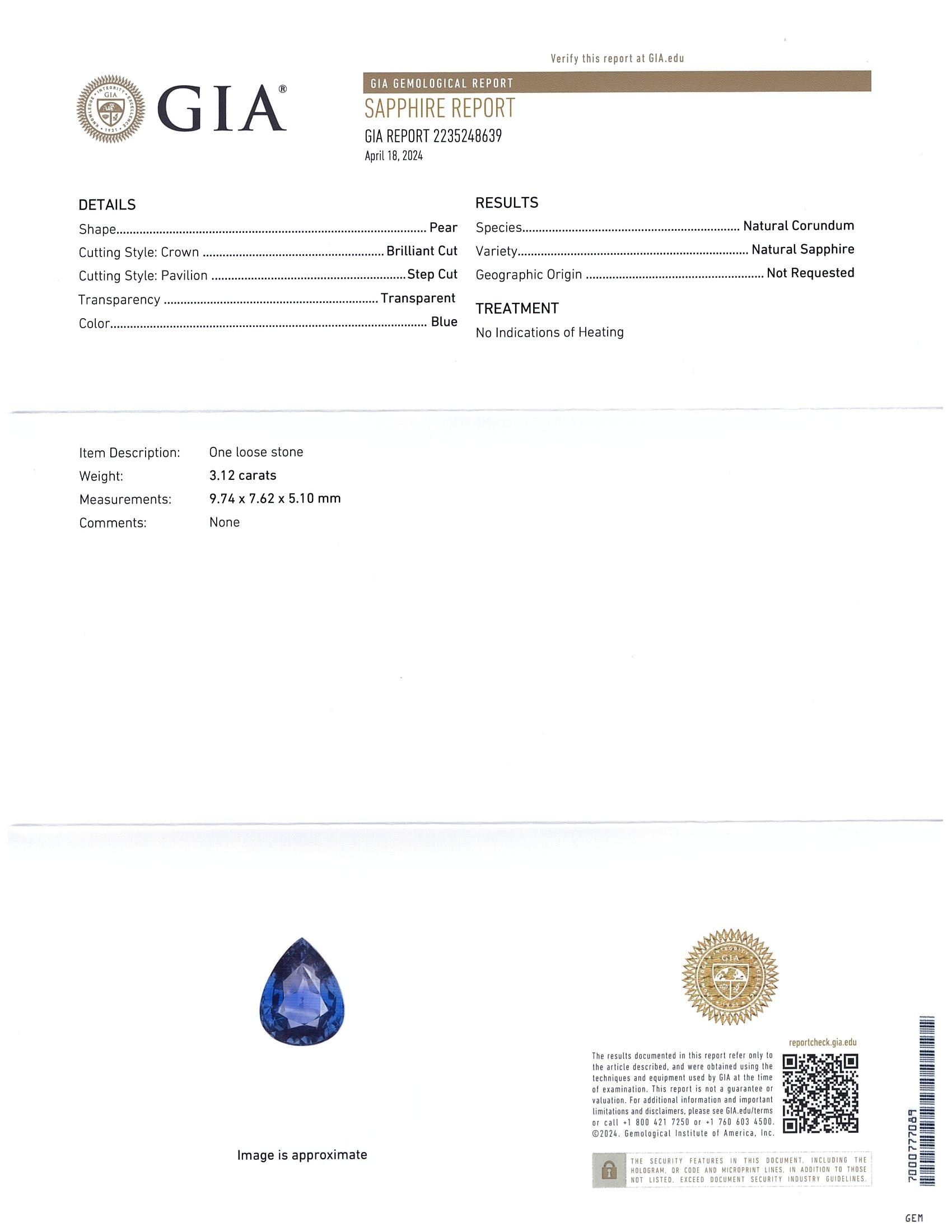 3.12 Ct. Blue Sapphire from Madagascar