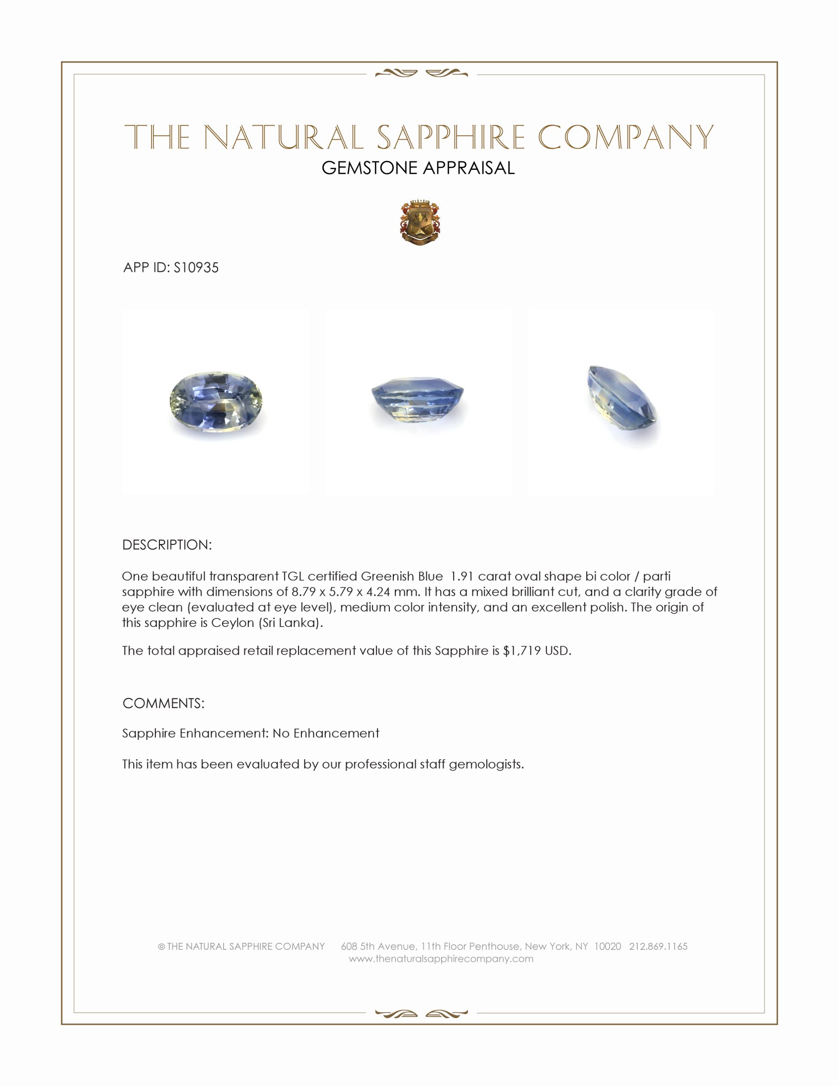 1.91 Ct. Bi Color / Parti Sapphire from Ceylon (Sri Lanka)