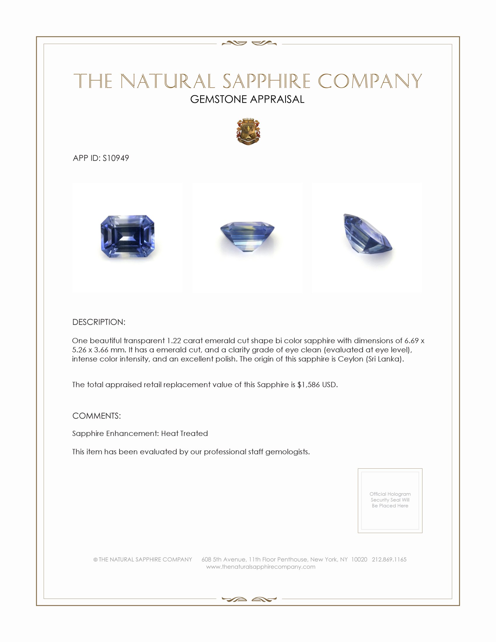 1.22 Ct. Bi Color Sapphire from Ceylon (Sri Lanka)