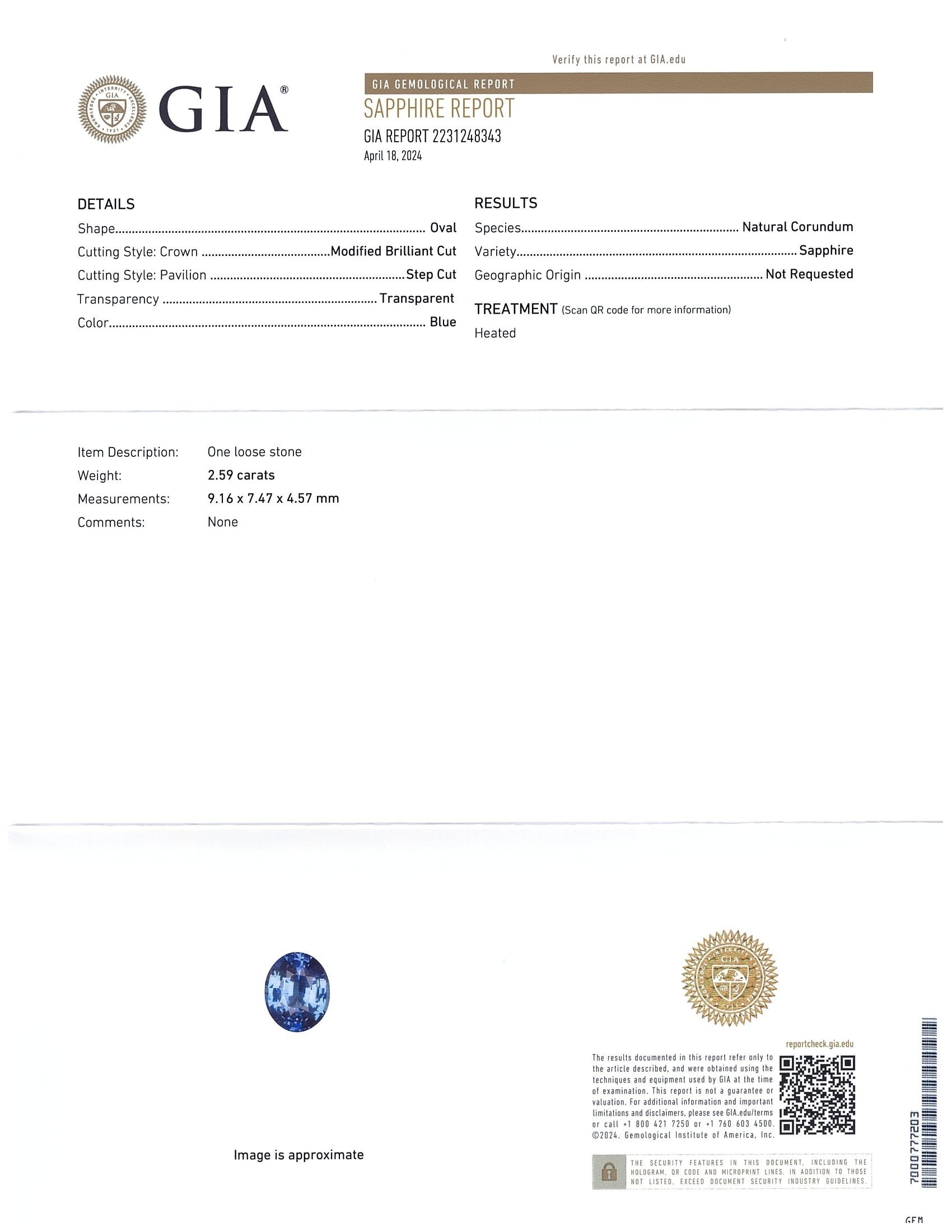 2.58 Ct. Blue Sapphire from Ceylon (Sri Lanka)