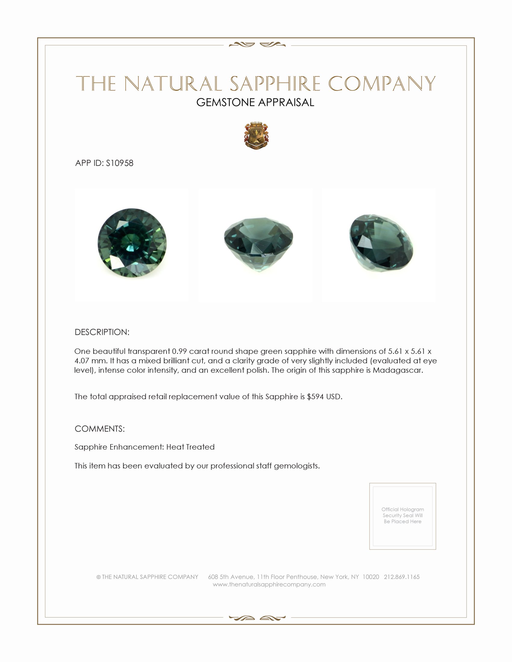 0.99 Ct. Green Sapphire from Madagascar