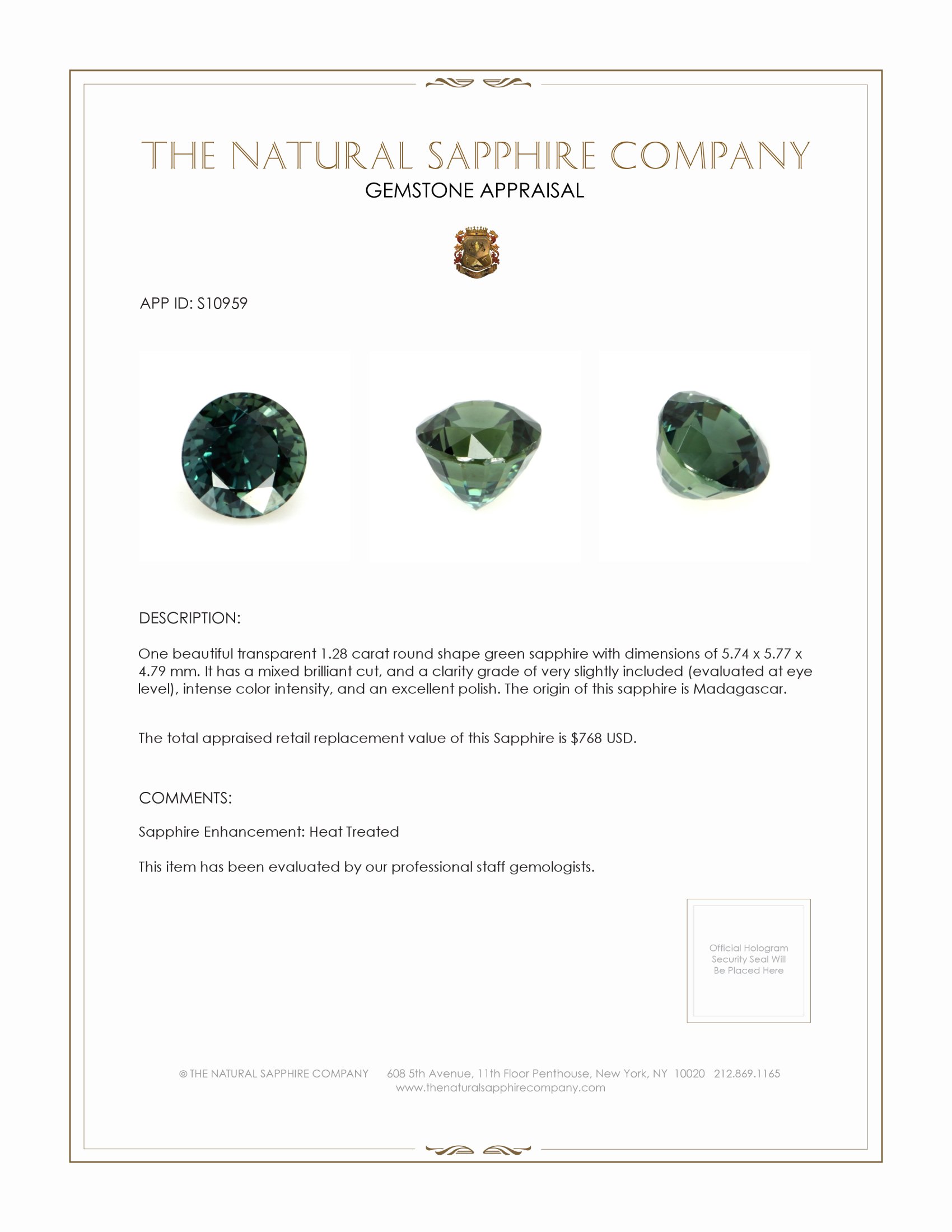 1.28 Ct. Green Sapphire from Madagascar