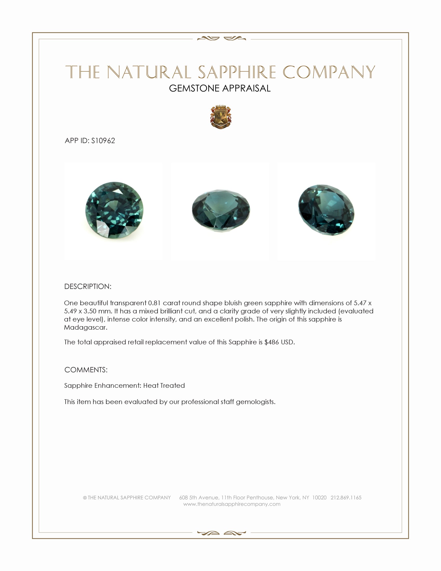 0.81 Ct. Bluish Green Sapphire from Madagascar