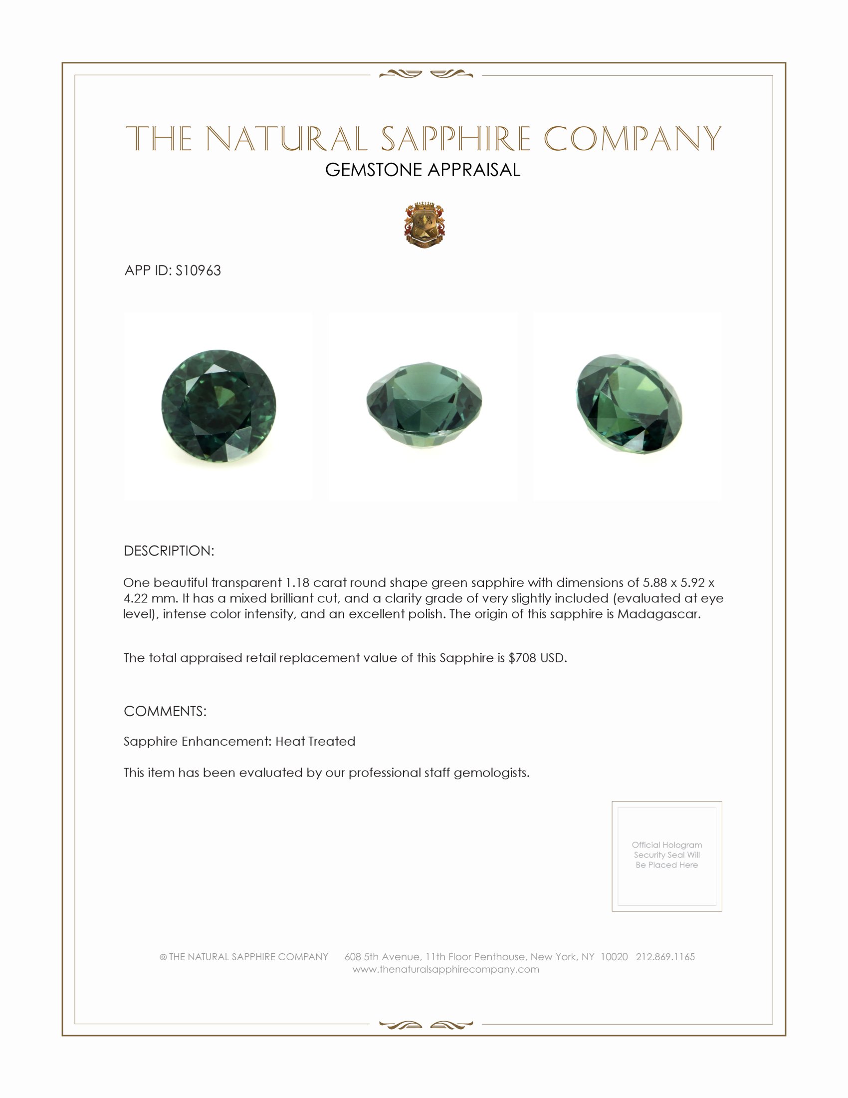 1.18 Ct. Green Sapphire from Madagascar
