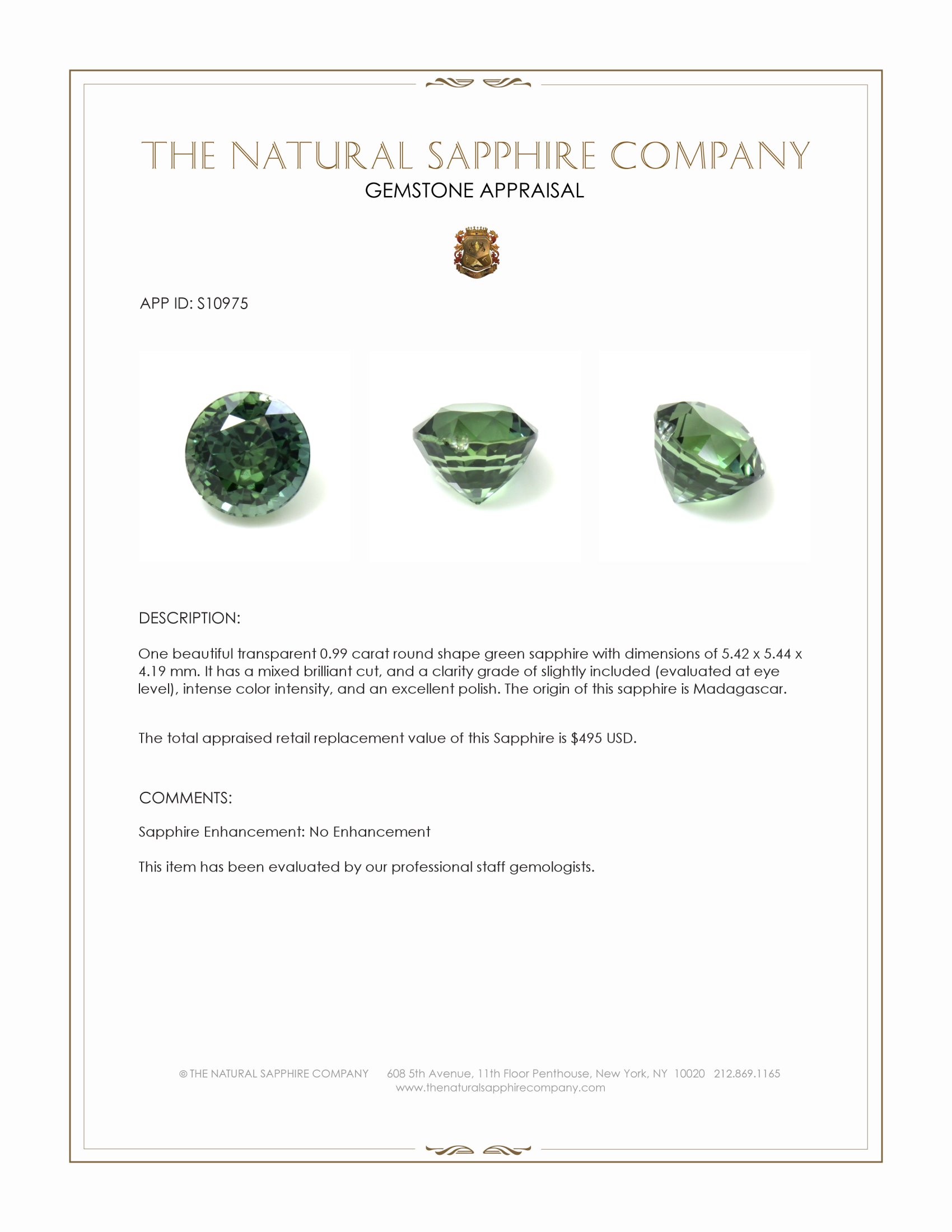0.99 Ct. Green Sapphire from Madagascar