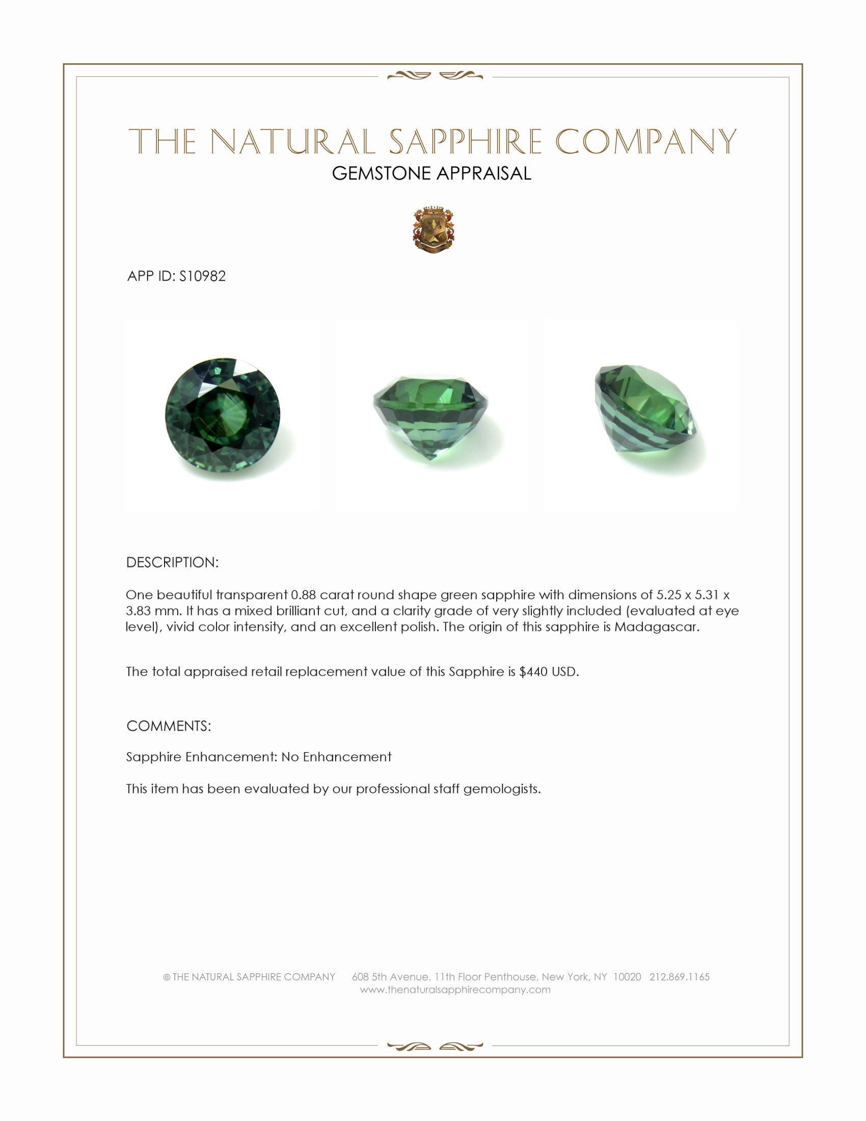 0.88 Ct. Green Sapphire from Madagascar