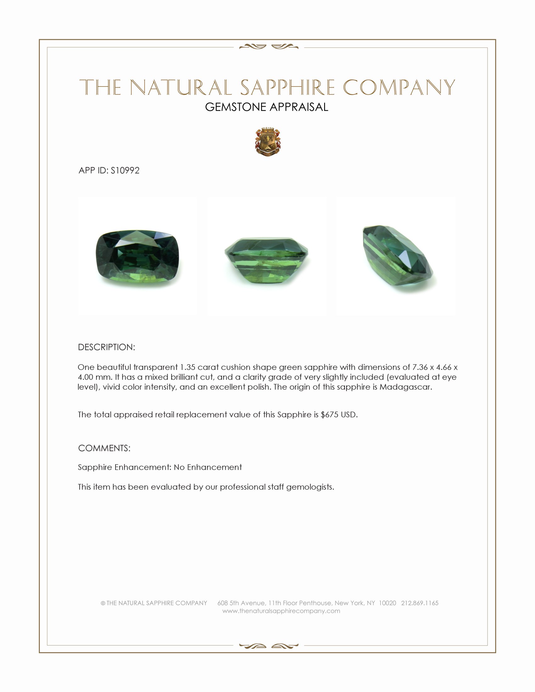 1.35 Ct. Green Sapphire from Madagascar