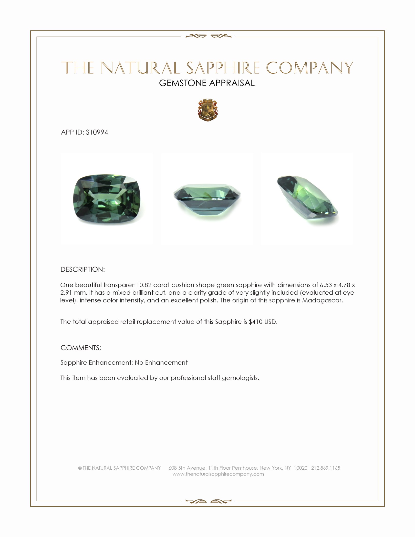 0.82 Ct. Green Sapphire from Madagascar