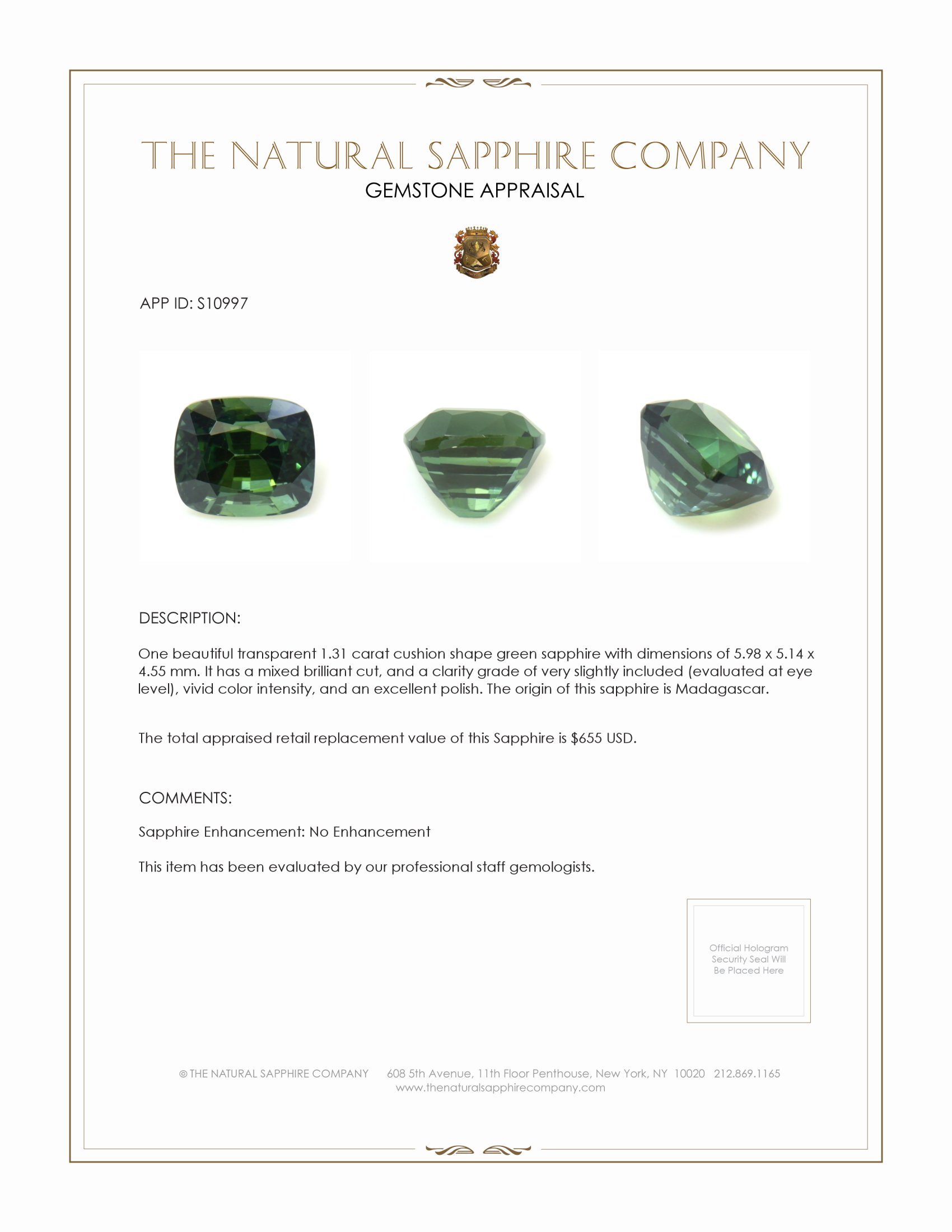 1.31 Ct. Green Sapphire from Madagascar