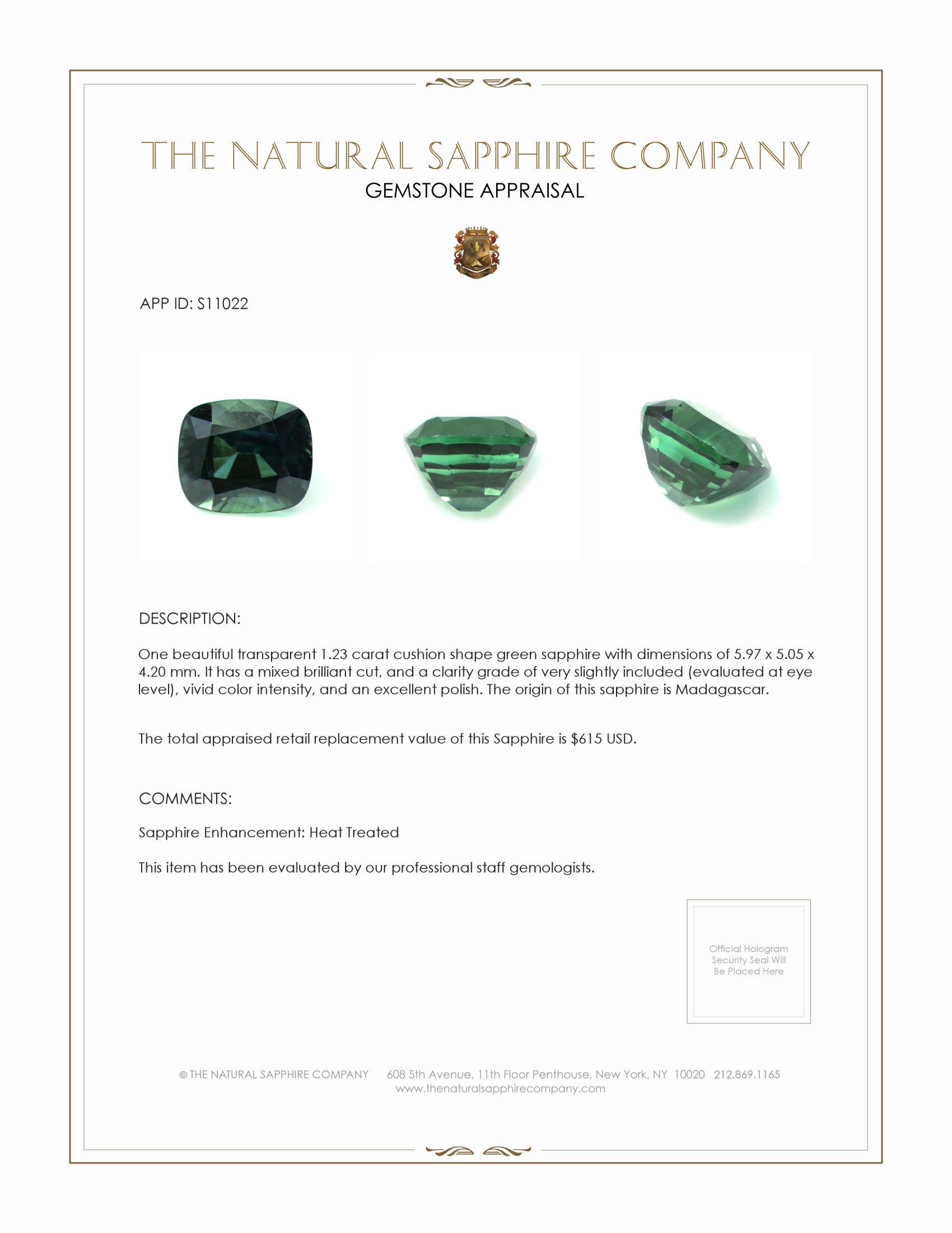 1.23 Ct. Green Sapphire from Madagascar
