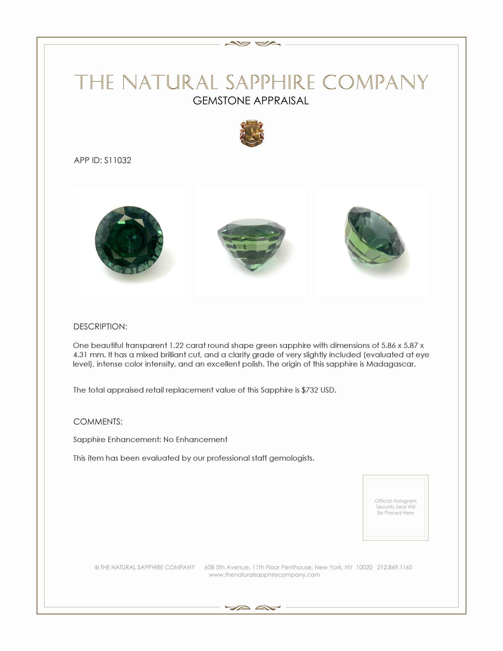 1.22 Ct. Green Sapphire from Madagascar
