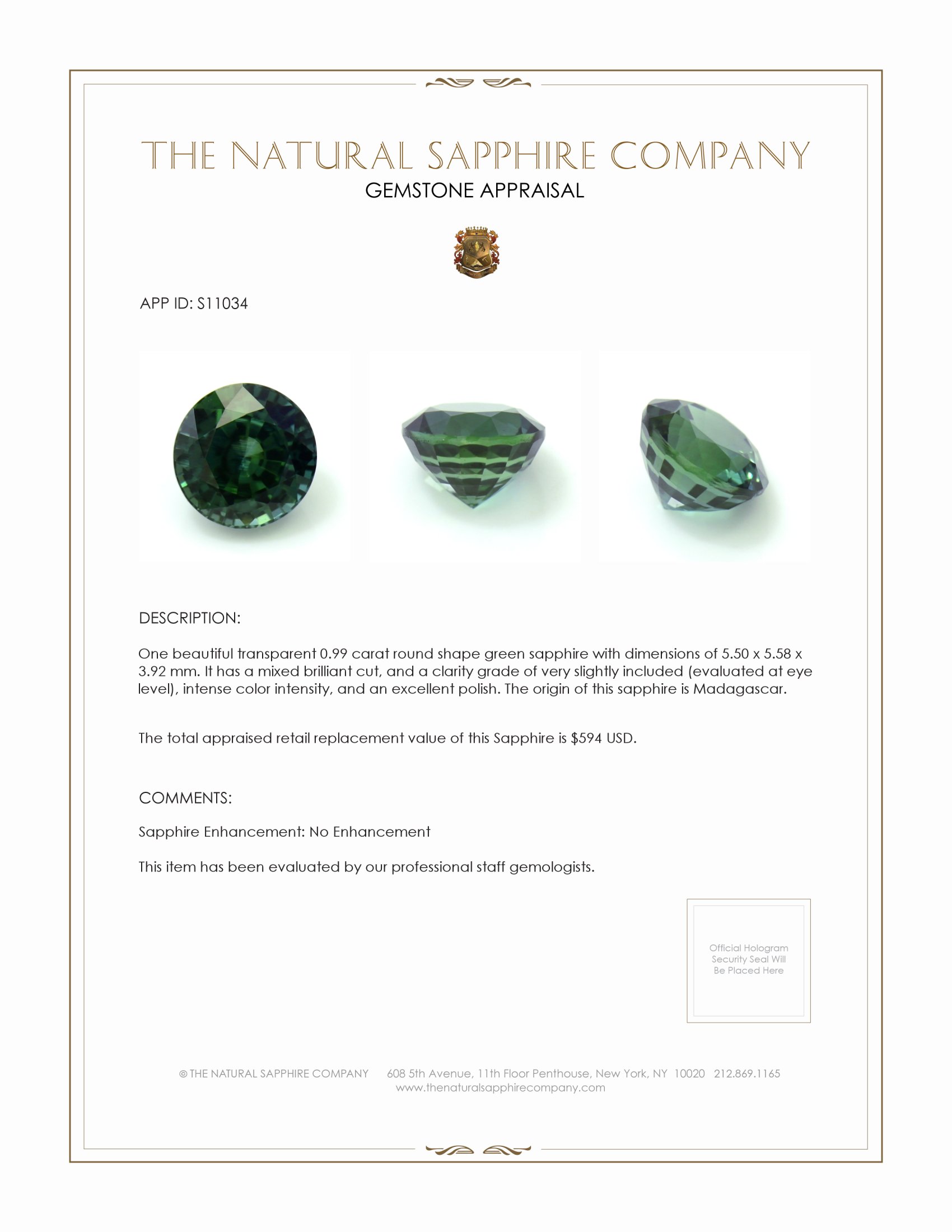 0.99 Ct. Green Sapphire from Madagascar