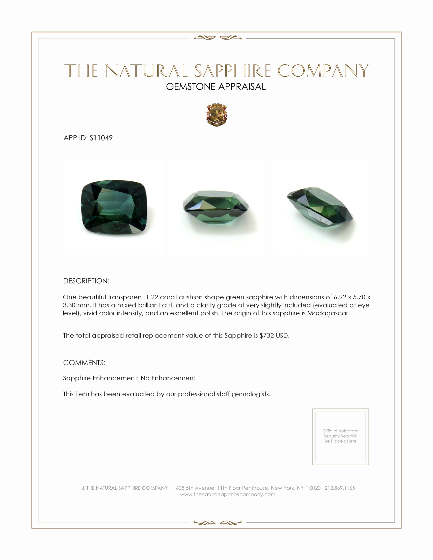 1.22 Ct. Green Sapphire from Madagascar