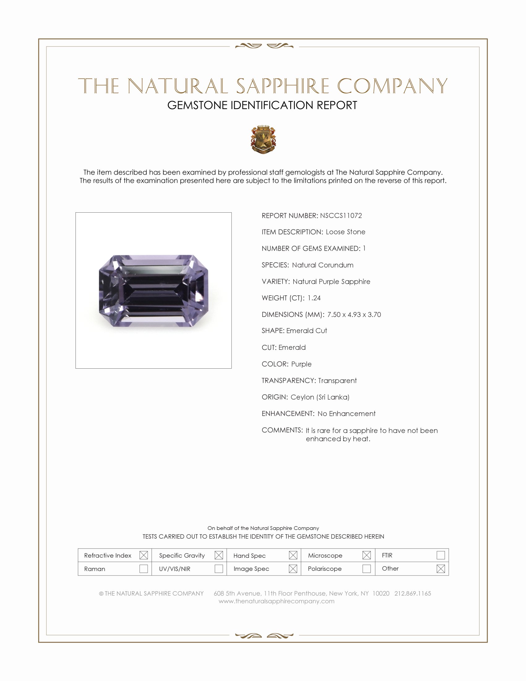 1.24 Ct. Purple Sapphire from Ceylon (Sri Lanka)