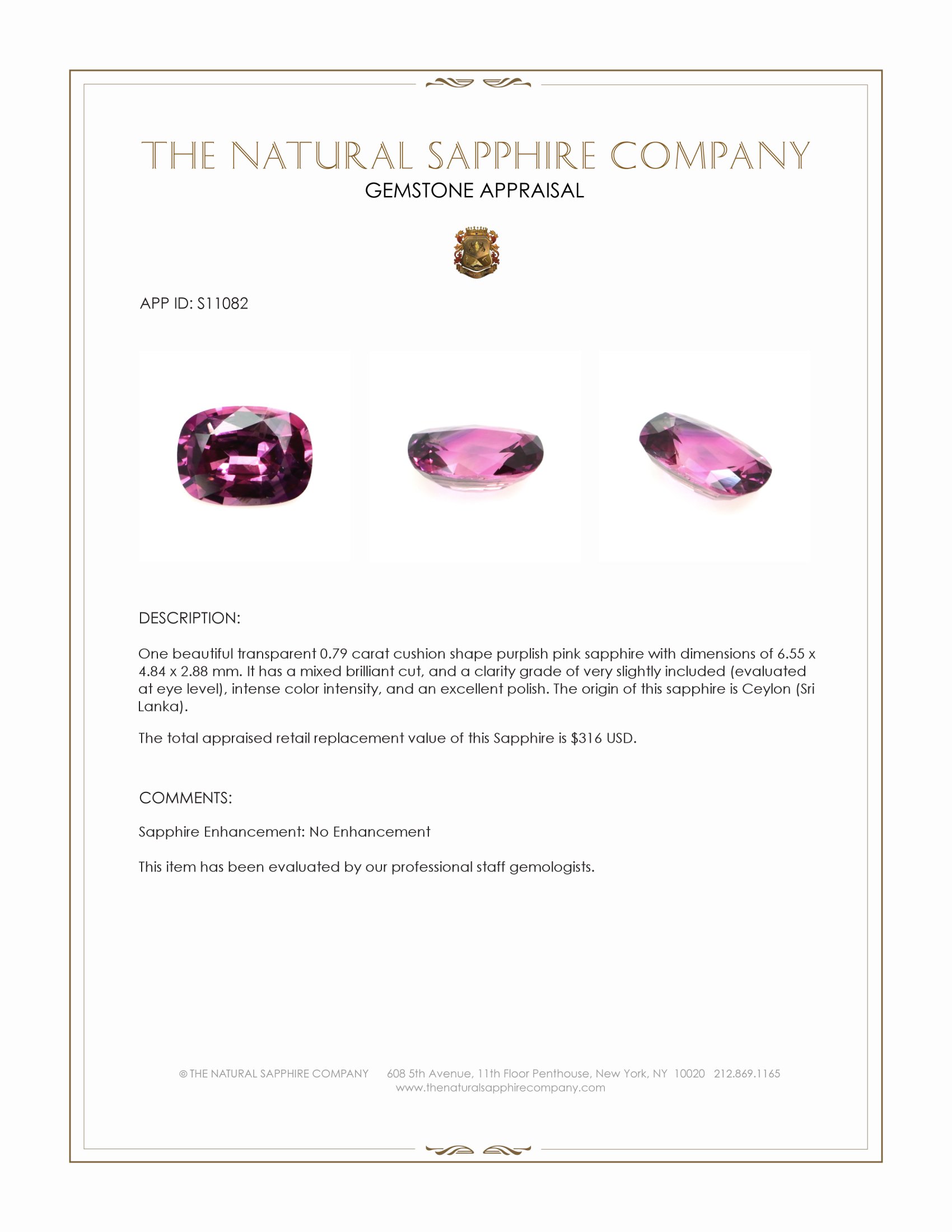 0.79 Ct. Purplish Pink Sapphire from Ceylon (Sri Lanka)