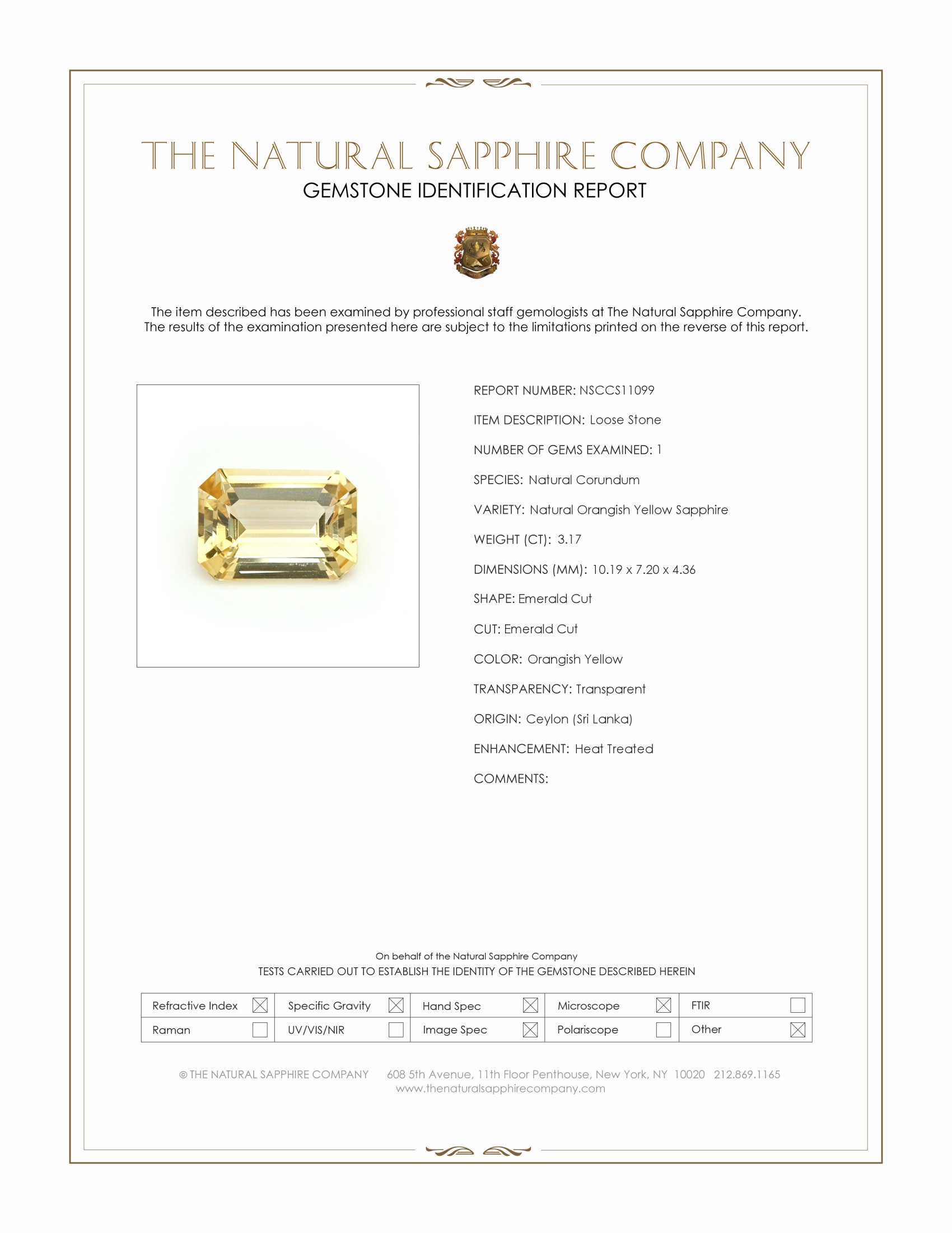 3.17 Ct. Orangish Yellow Sapphire from Ceylon (Sri Lanka)