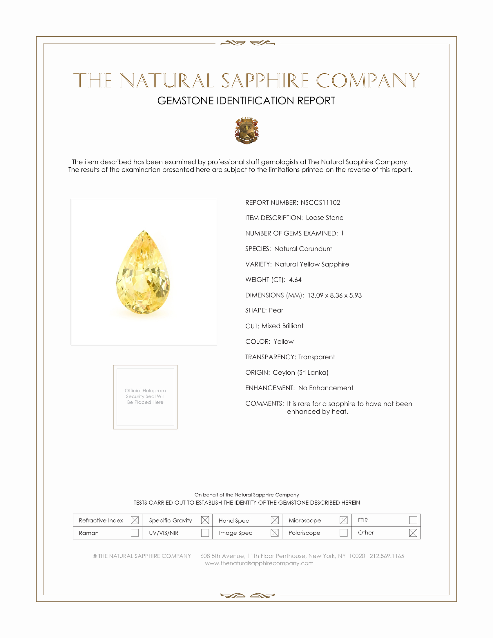 4.64 Ct. Yellow Sapphire from Ceylon (Sri Lanka)