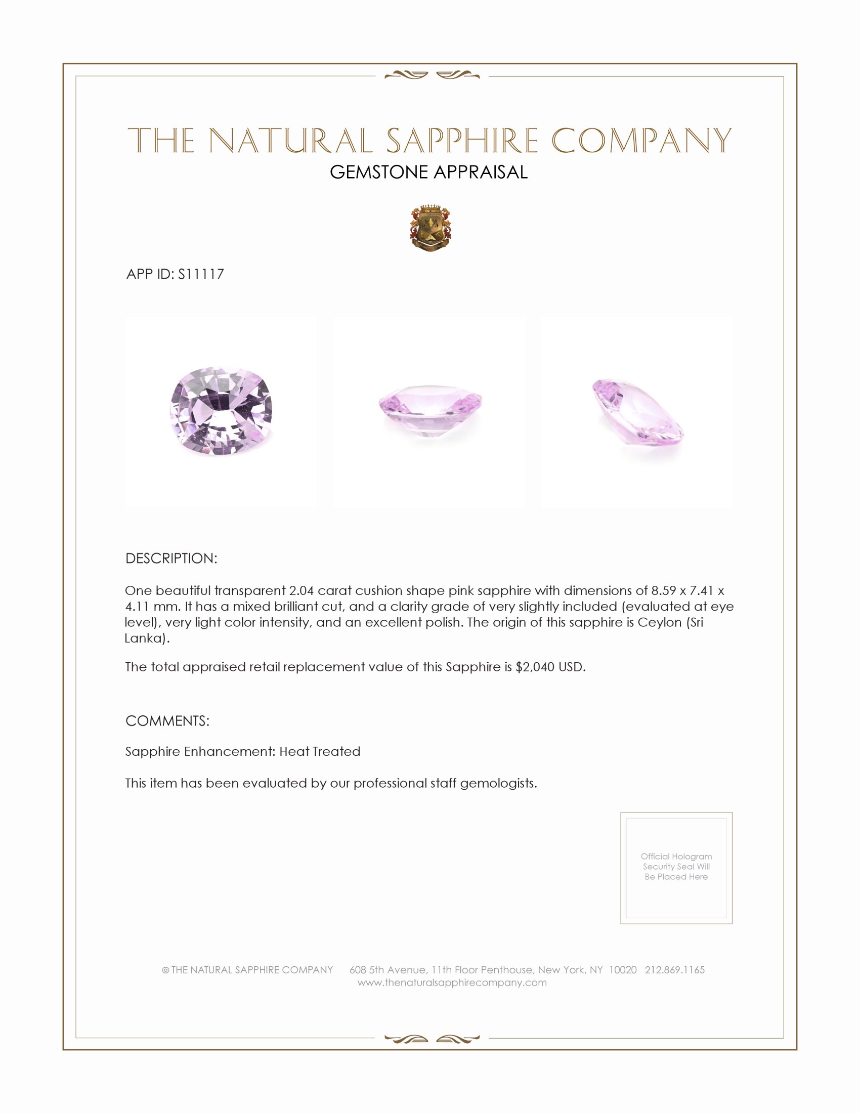 2.04 Ct. Pink Sapphire from Ceylon (Sri Lanka)