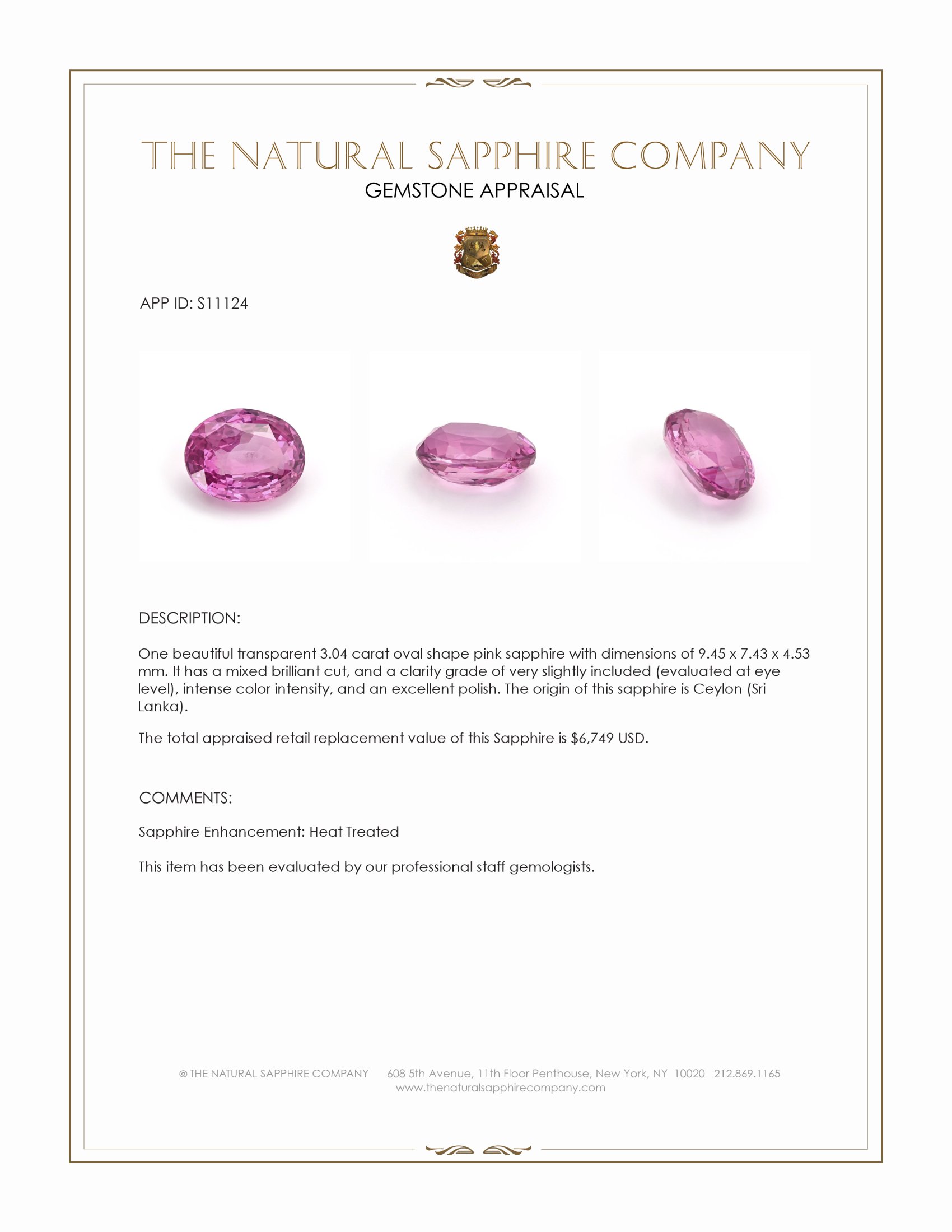 3.04 Ct. Pink Sapphire from Ceylon (Sri Lanka)