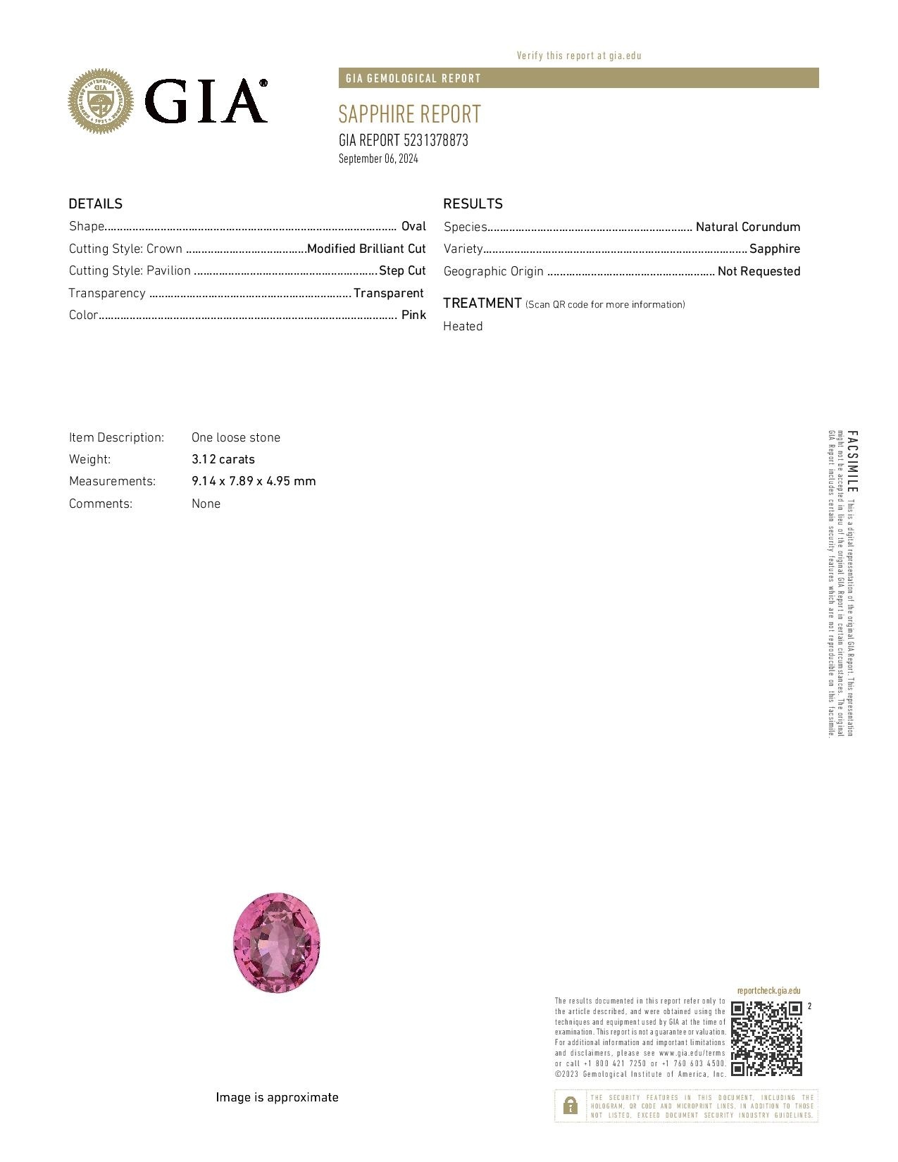 3.12 Ct. Pink Sapphire from Ceylon (Sri Lanka)