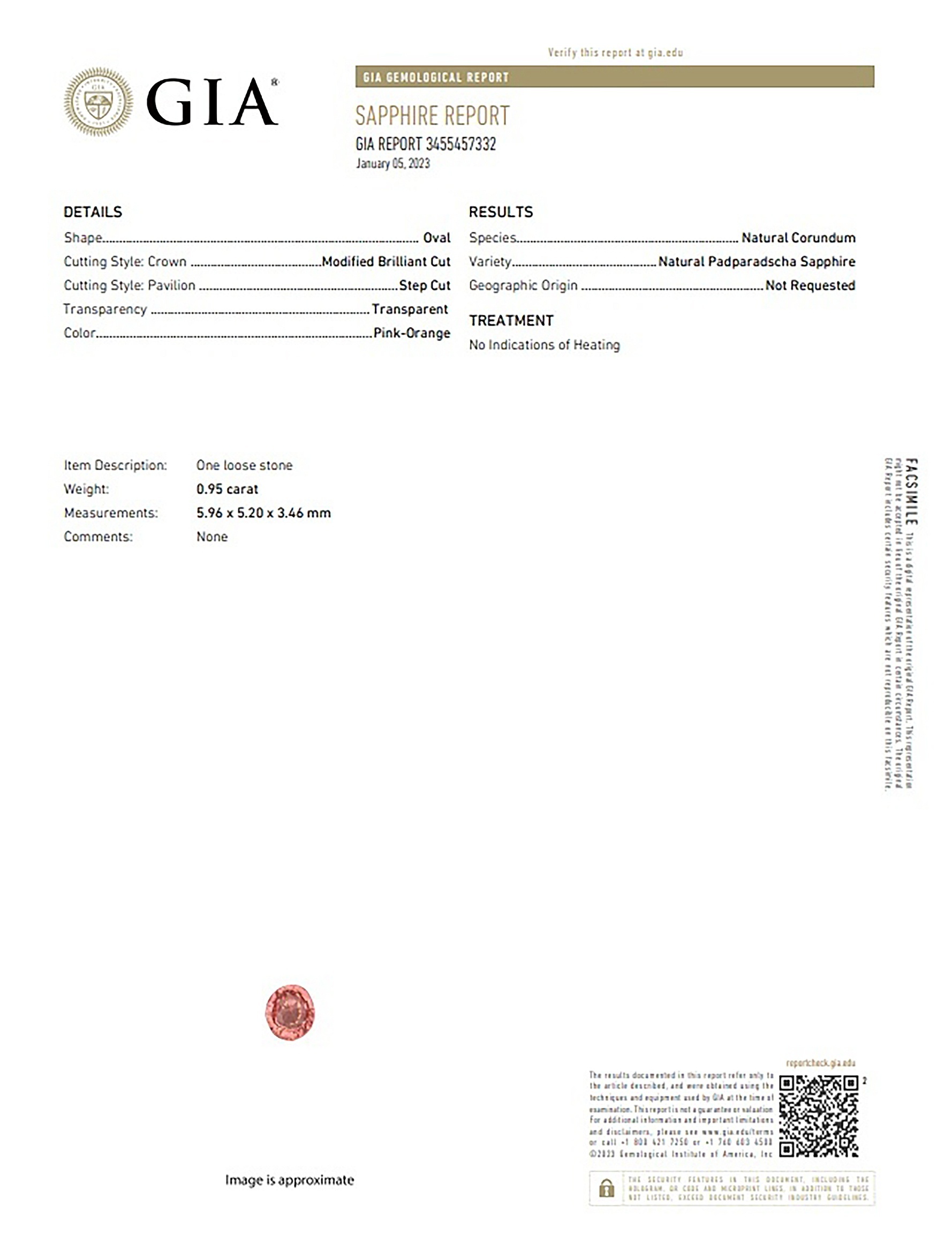 0.95 Ct. Padparadscha Sapphire from Ceylon (Sri Lanka)